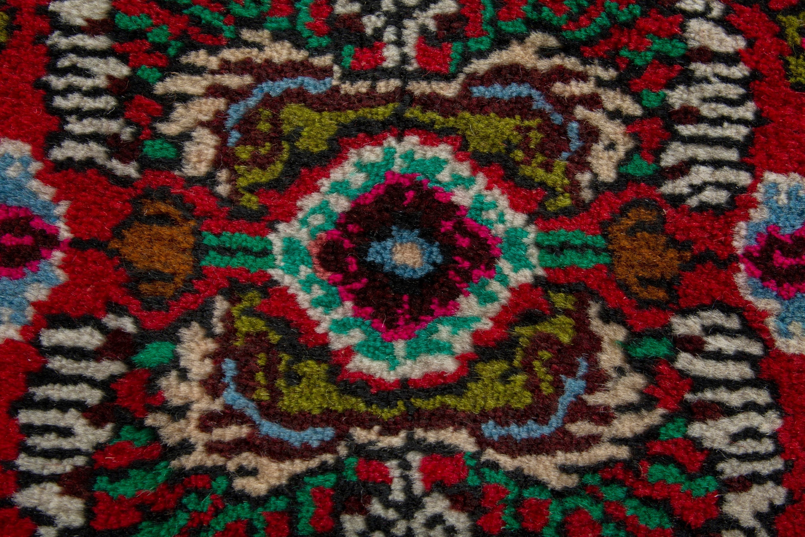 Persian Hamedan accent rug in deep red and off-white, view 7 of 9
