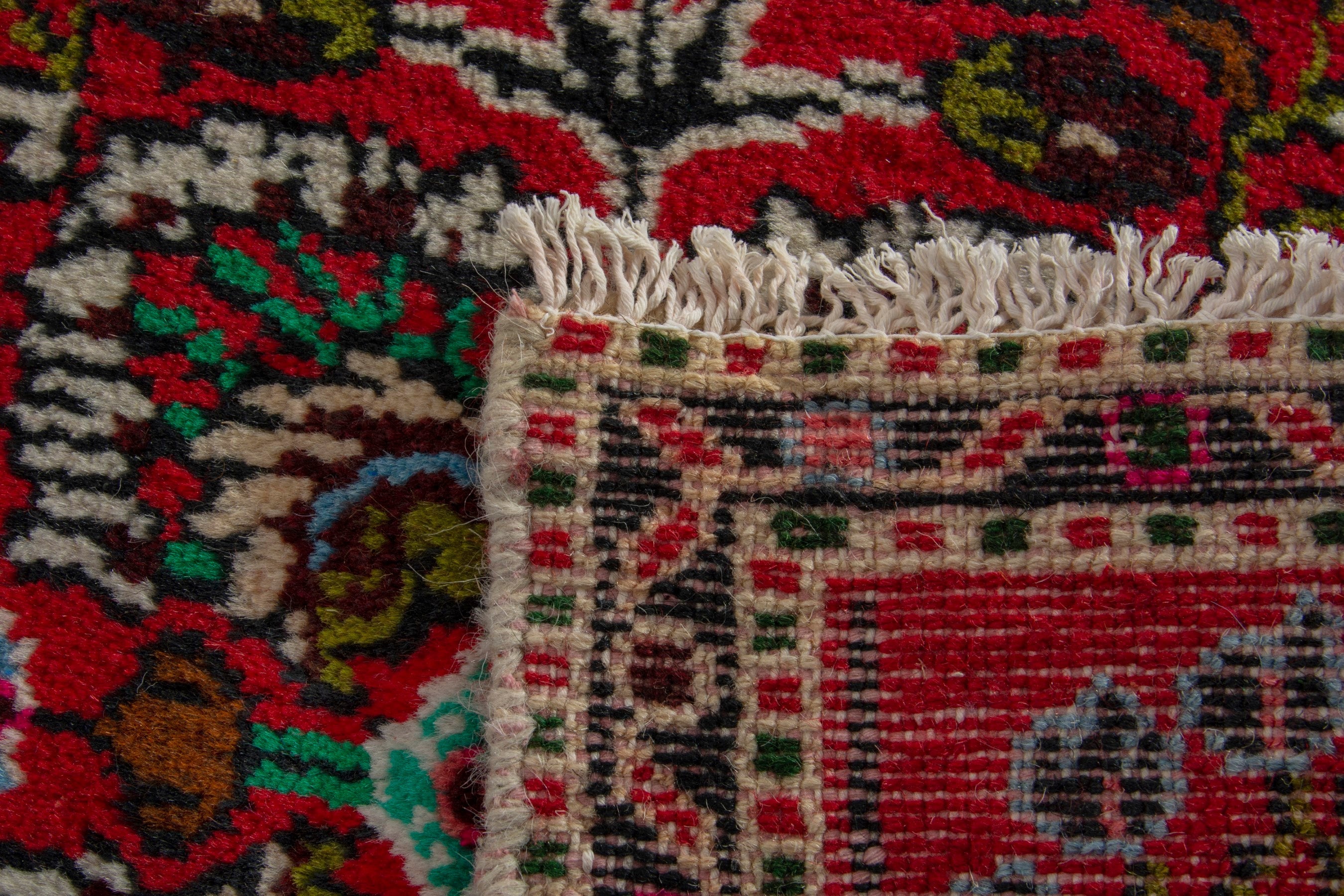 Persian Hamedan accent rug in deep red and off-white, view 9 of 9
