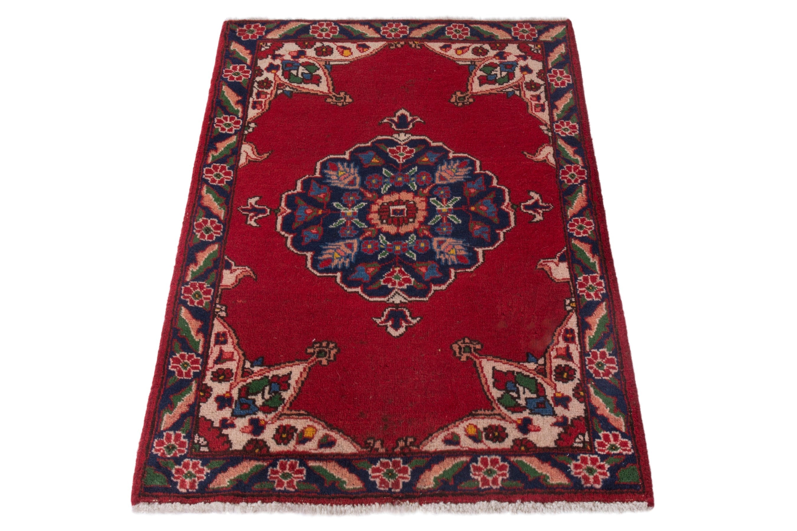 Persian Tabriz accent rug in deep red and muted pink, view 2 of 7
