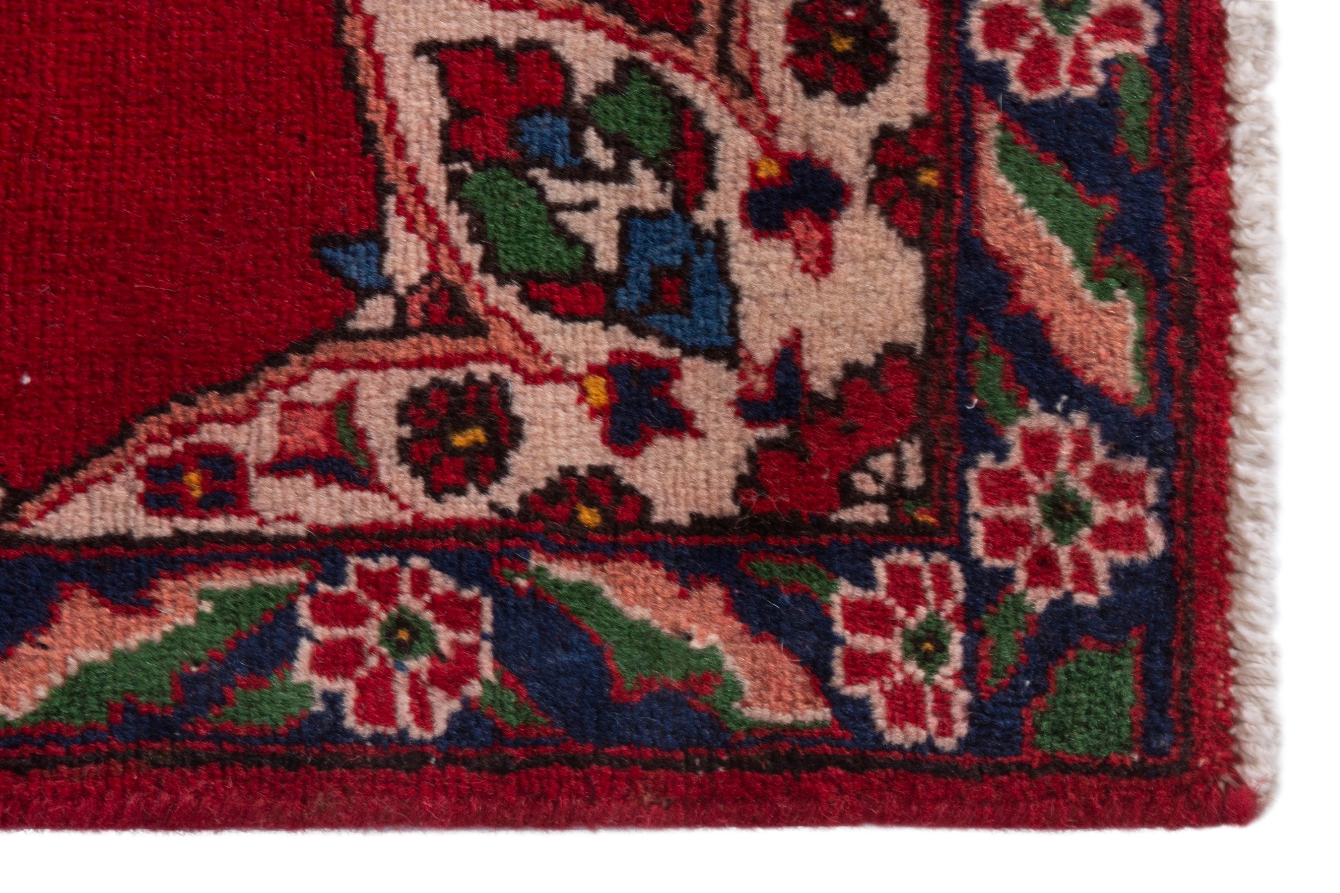 Persian Tabriz accent rug in deep red and muted pink, view 5 of 7