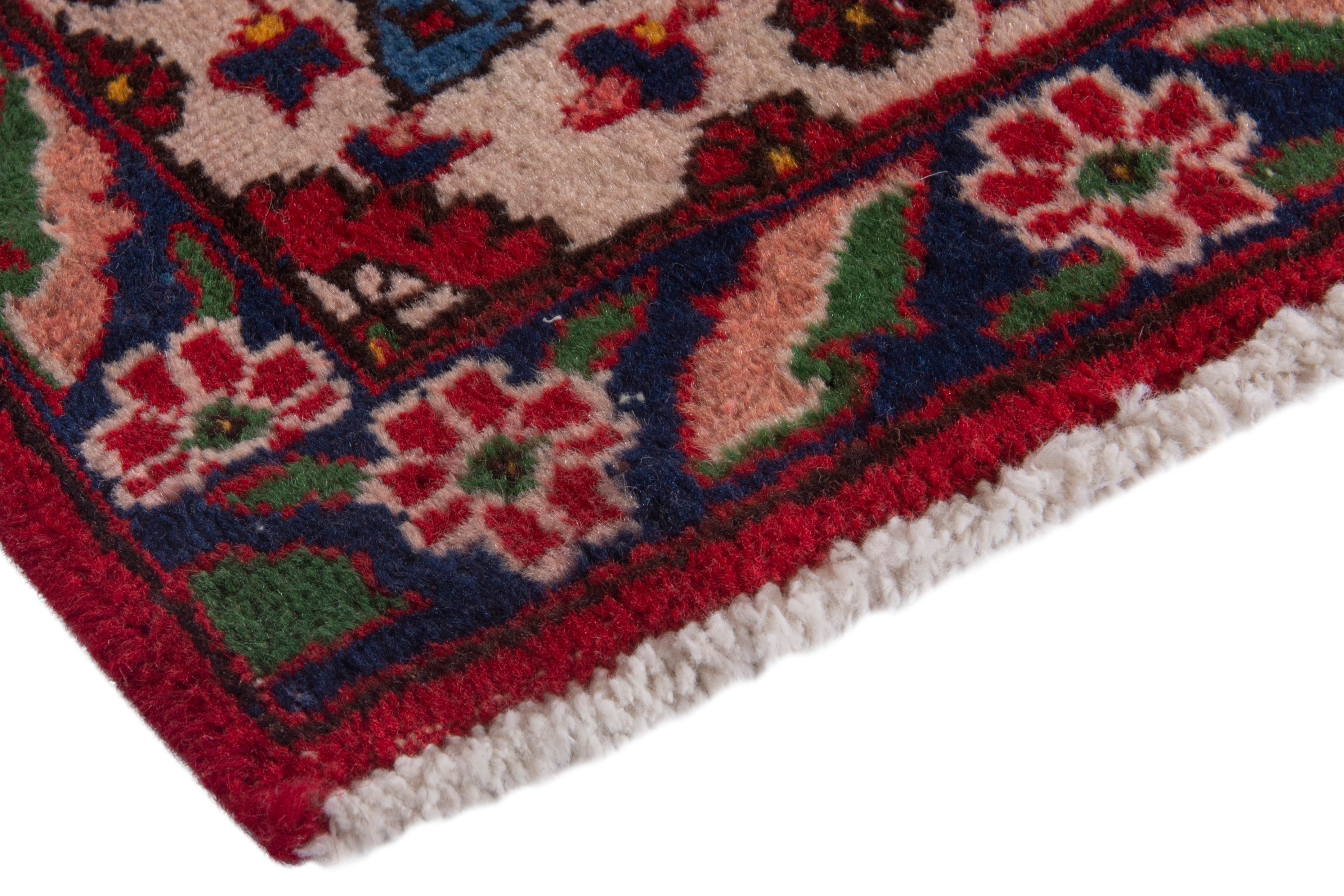 Persian Tabriz accent rug in deep red and muted pink, view 4 of 7
