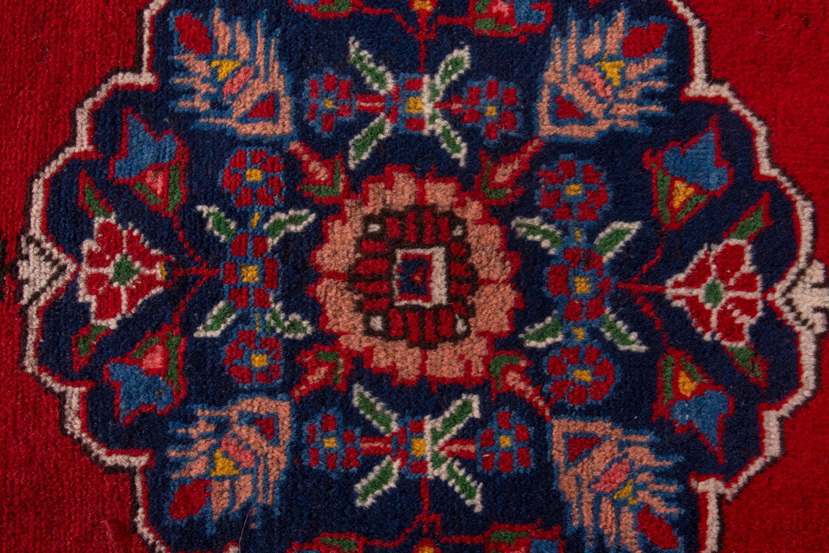 Persian Tabriz accent rug in deep red and muted pink, view 6 of 7