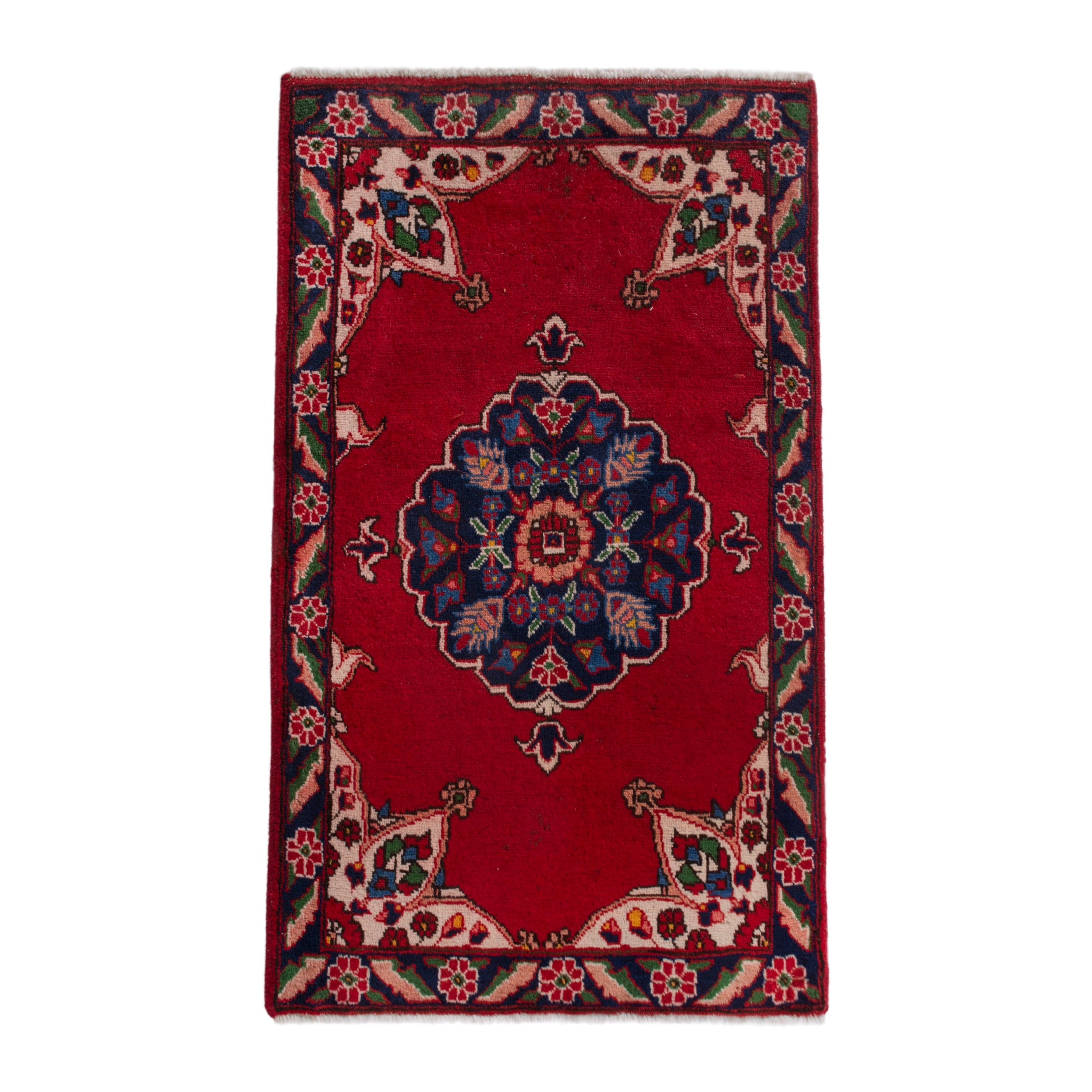 Persian Tabriz accent rug in deep red and muted pink, 2'4" x 3'7"