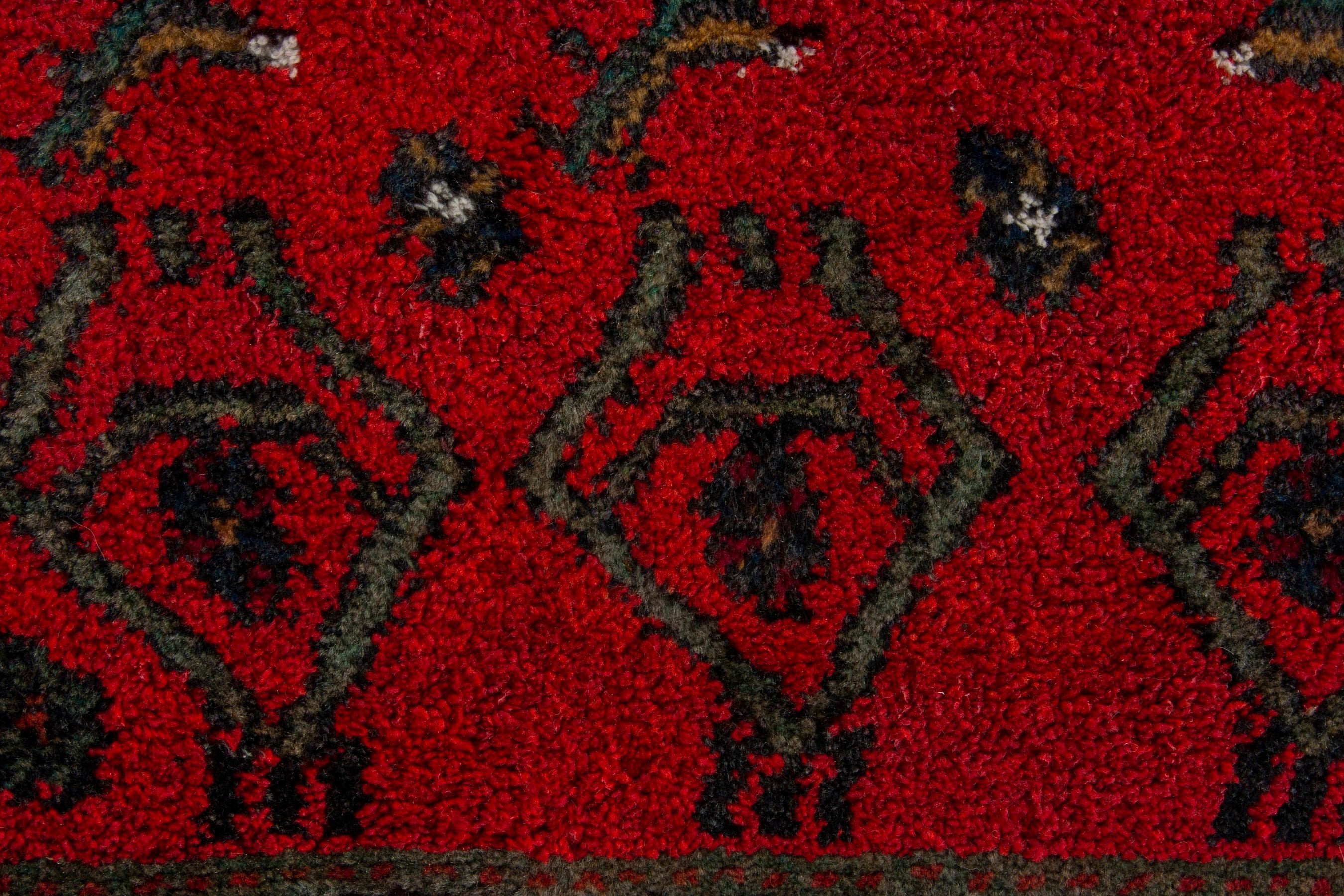 Persian Hamedan accent rug in deep red and dark teal, view 6 of 9