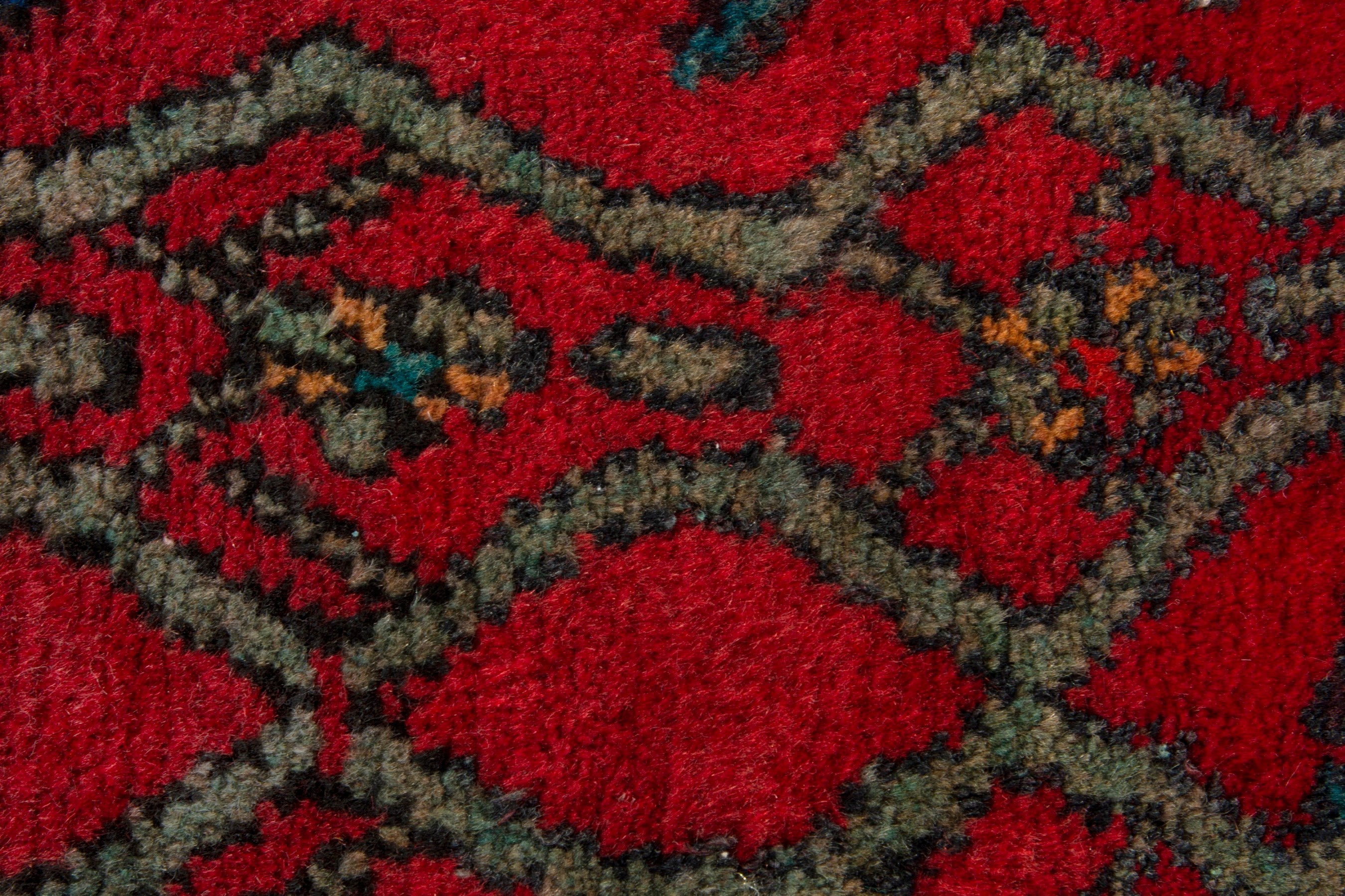 Persian Hamedan accent rug in deep red and dark teal, view 8 of 9