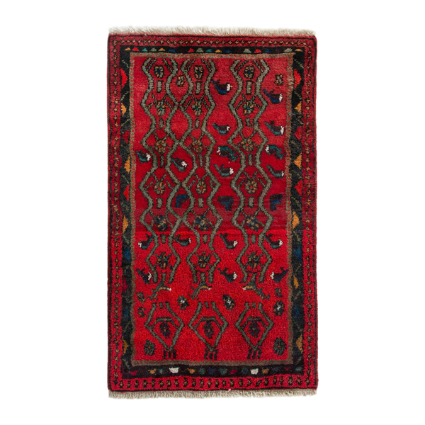 Persian Hamedan accent rug in deep red and dark teal, 2'2" x 3'7"