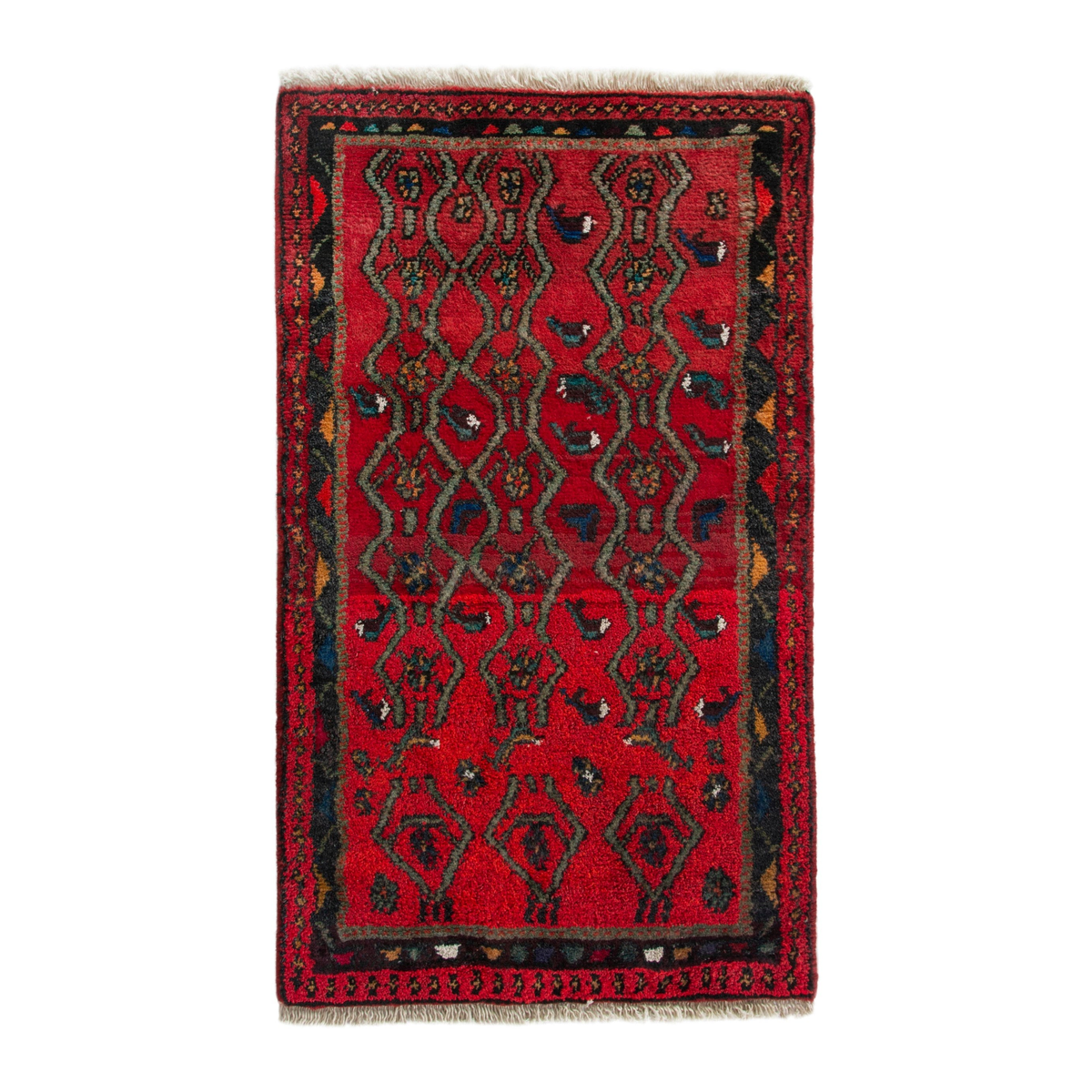 Persian Hamedan accent rug in deep red and dark teal, 2'2" x 3'7"