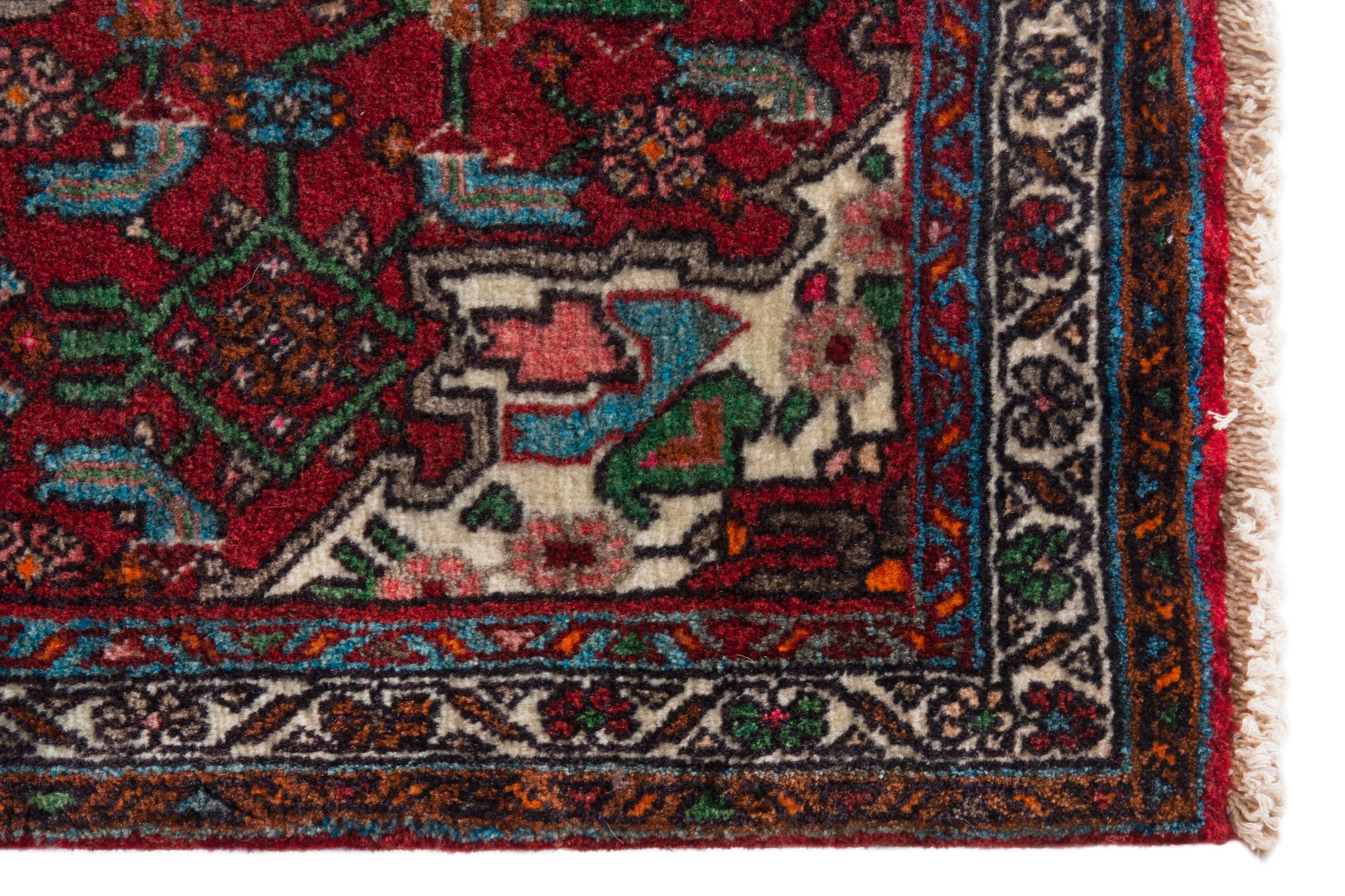Persian Bijar accent rug in deep red and off-white, view 5 of 7