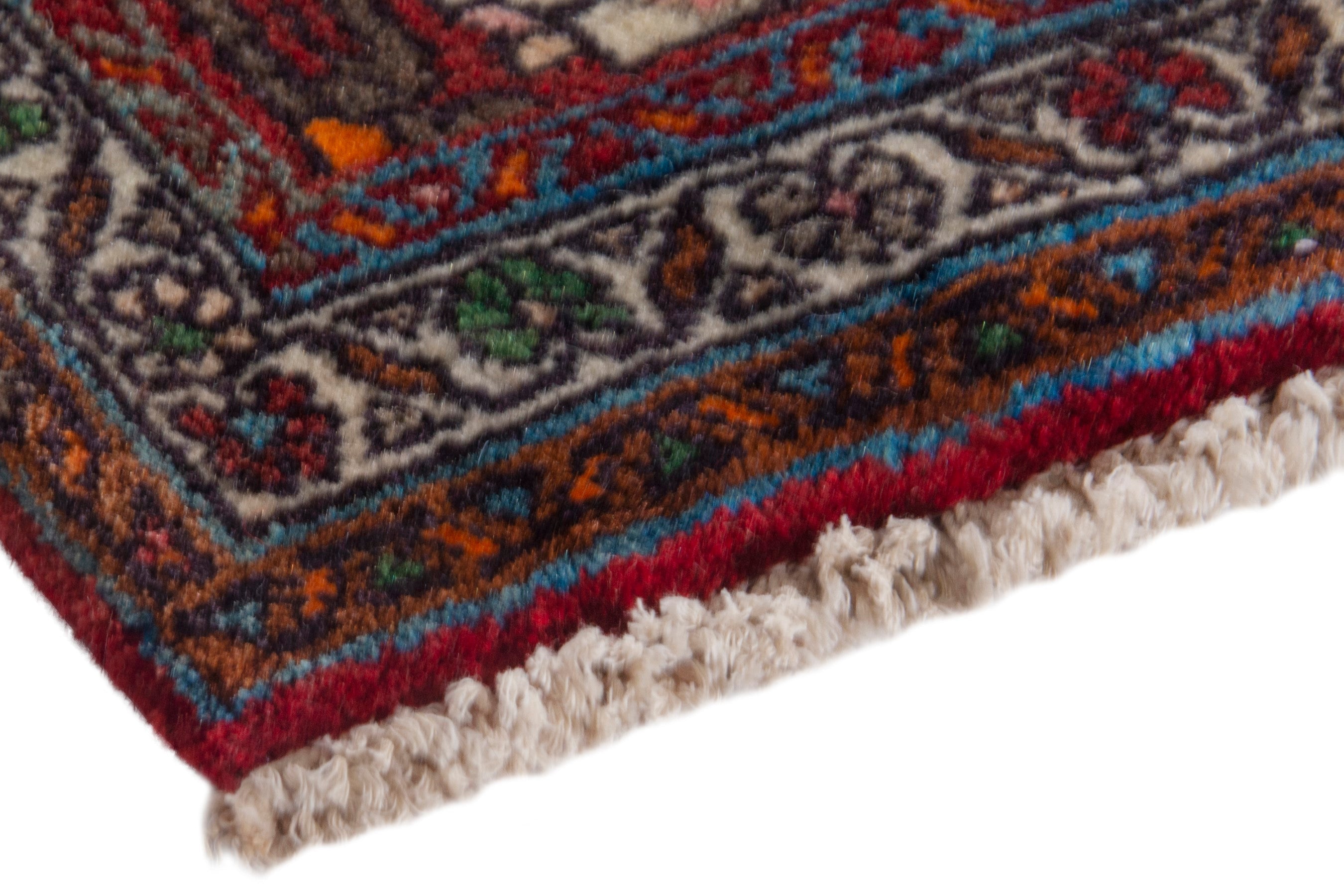 Persian Bijar accent rug in deep red and off-white, view 4 of 7