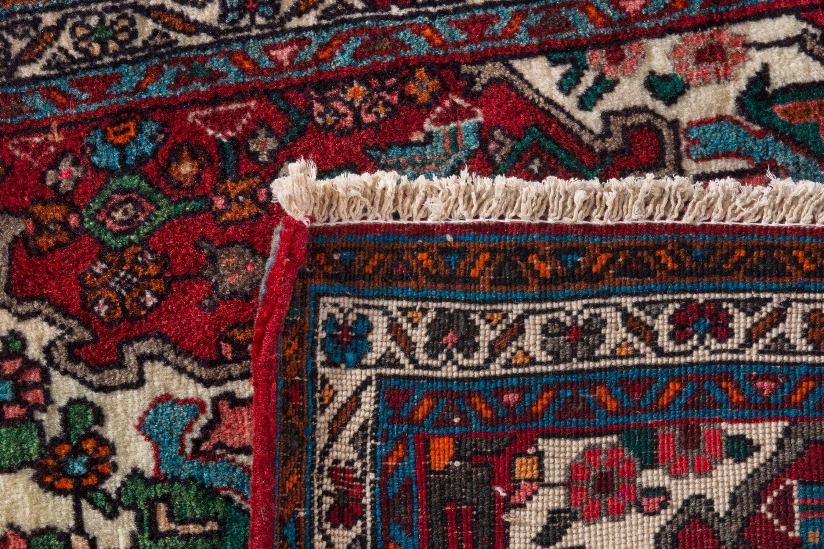 Persian Bijar accent rug in deep red and off-white, view 7 of 7