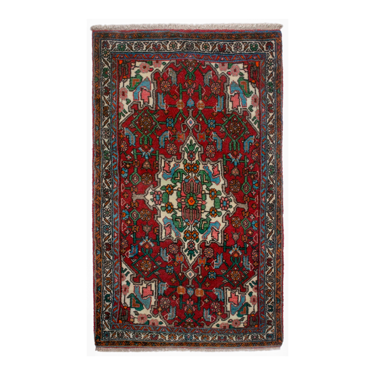 Persian Bijar accent rug in deep red and off-white, 1'11" x 3'4"