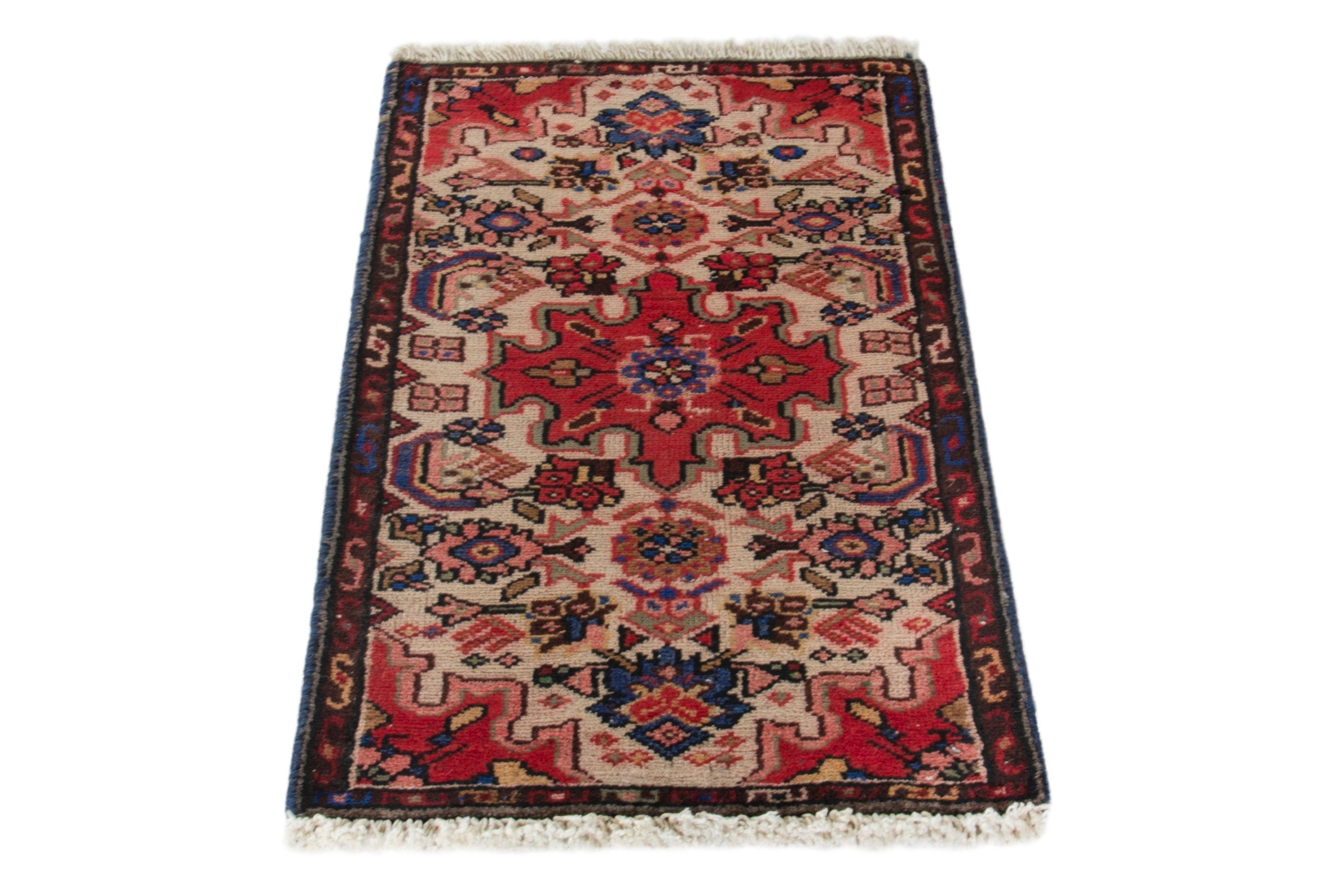 Persian Gharajeh accent rug in muted pink and deep red, view 3 of 9