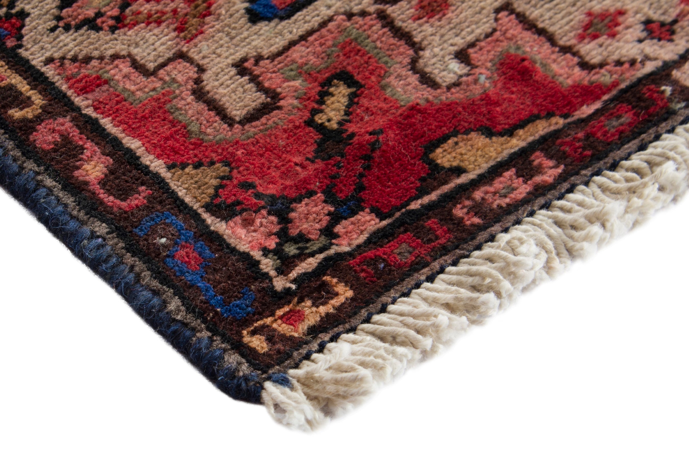 Persian Gharajeh accent rug in muted pink and deep red, view 4 of 9