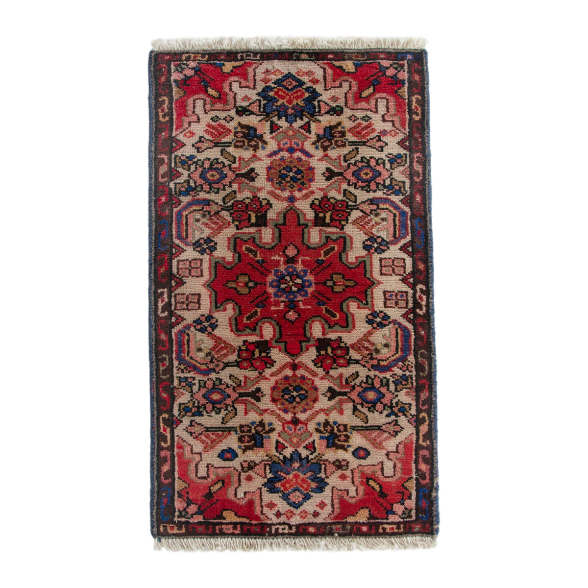 Persian Gharajeh accent rug in muted pink and deep red, 1'6" x 2'9"
