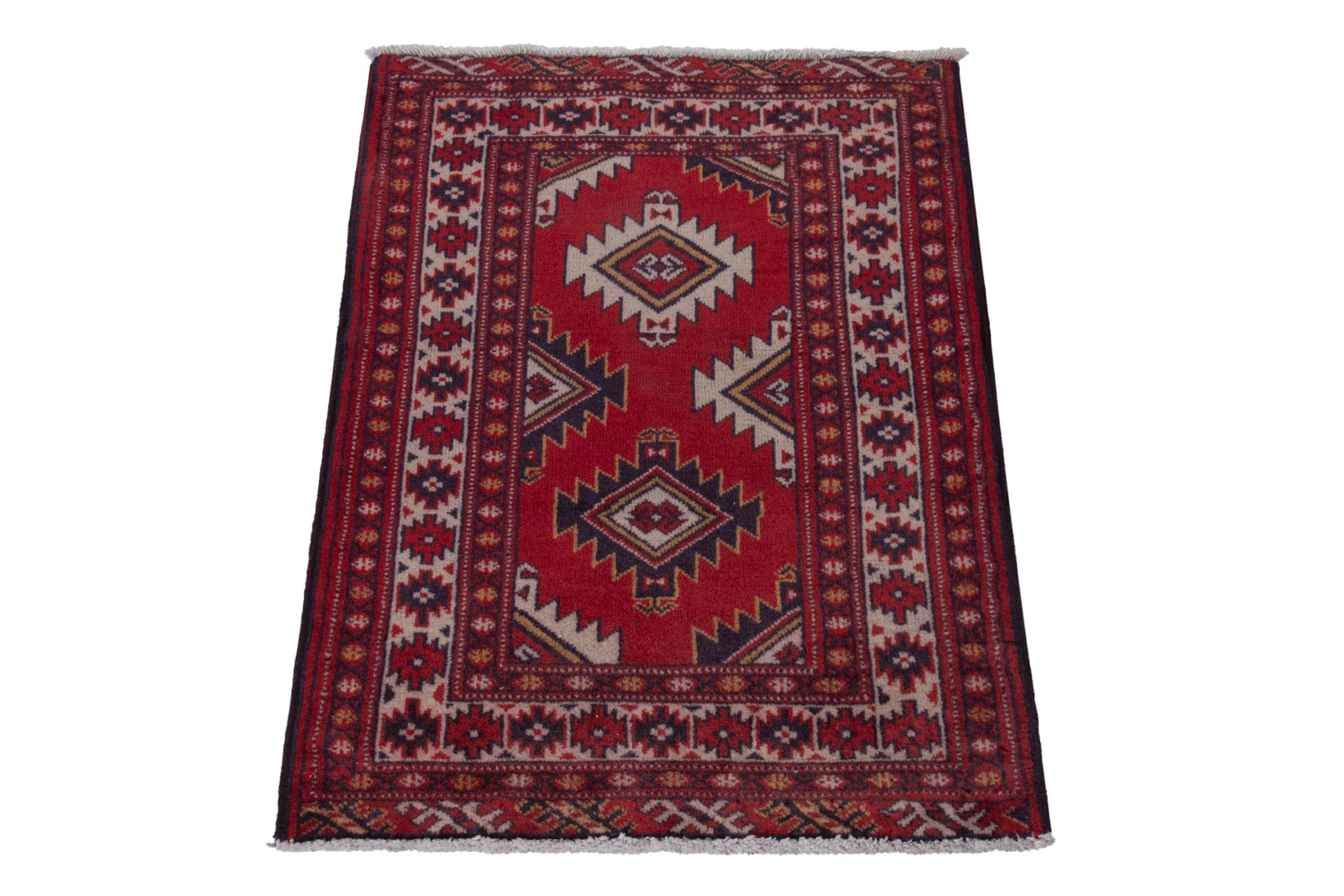 Persian Torkaman accent rug in deep red and burgundy, view 2 of 7