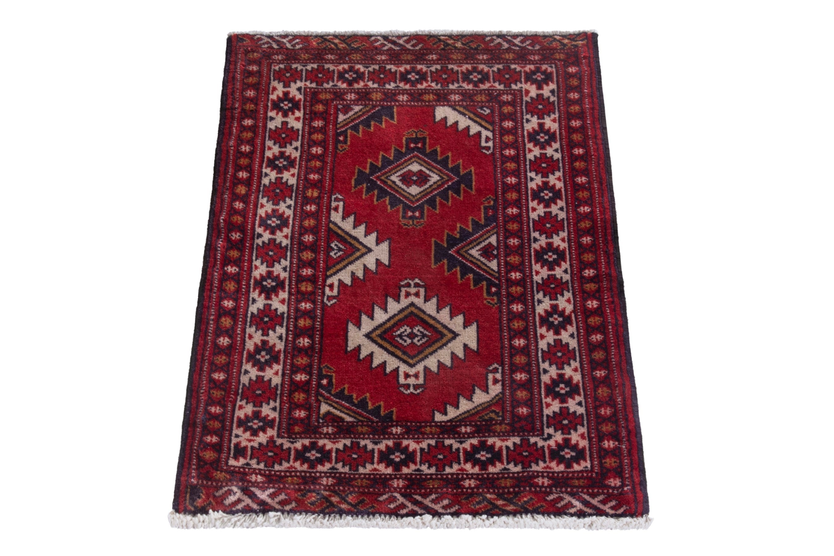Persian Torkaman accent rug in deep red and burgundy, view 3 of 7