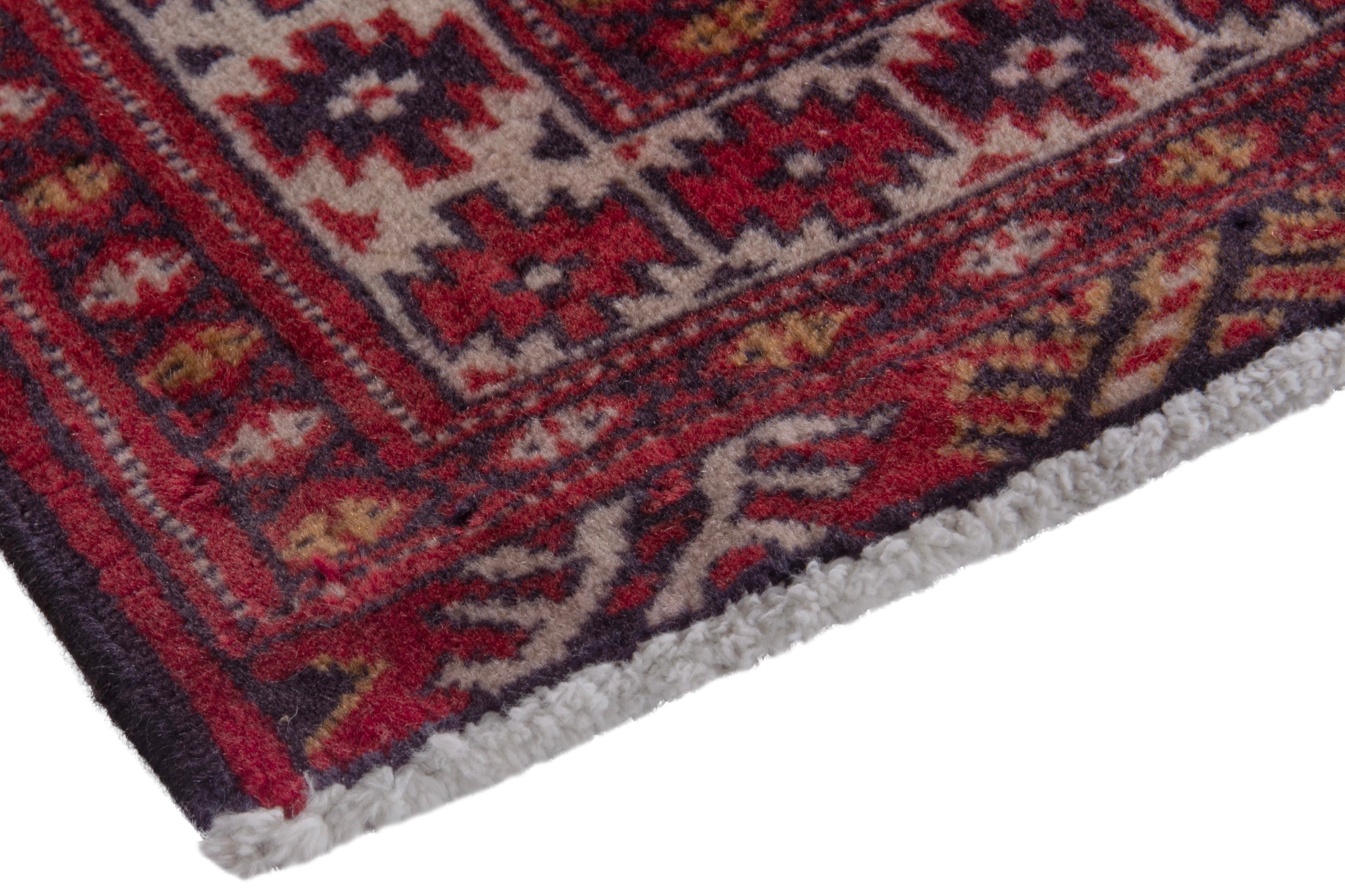 Persian Torkaman accent rug in deep red and burgundy, view 4 of 7