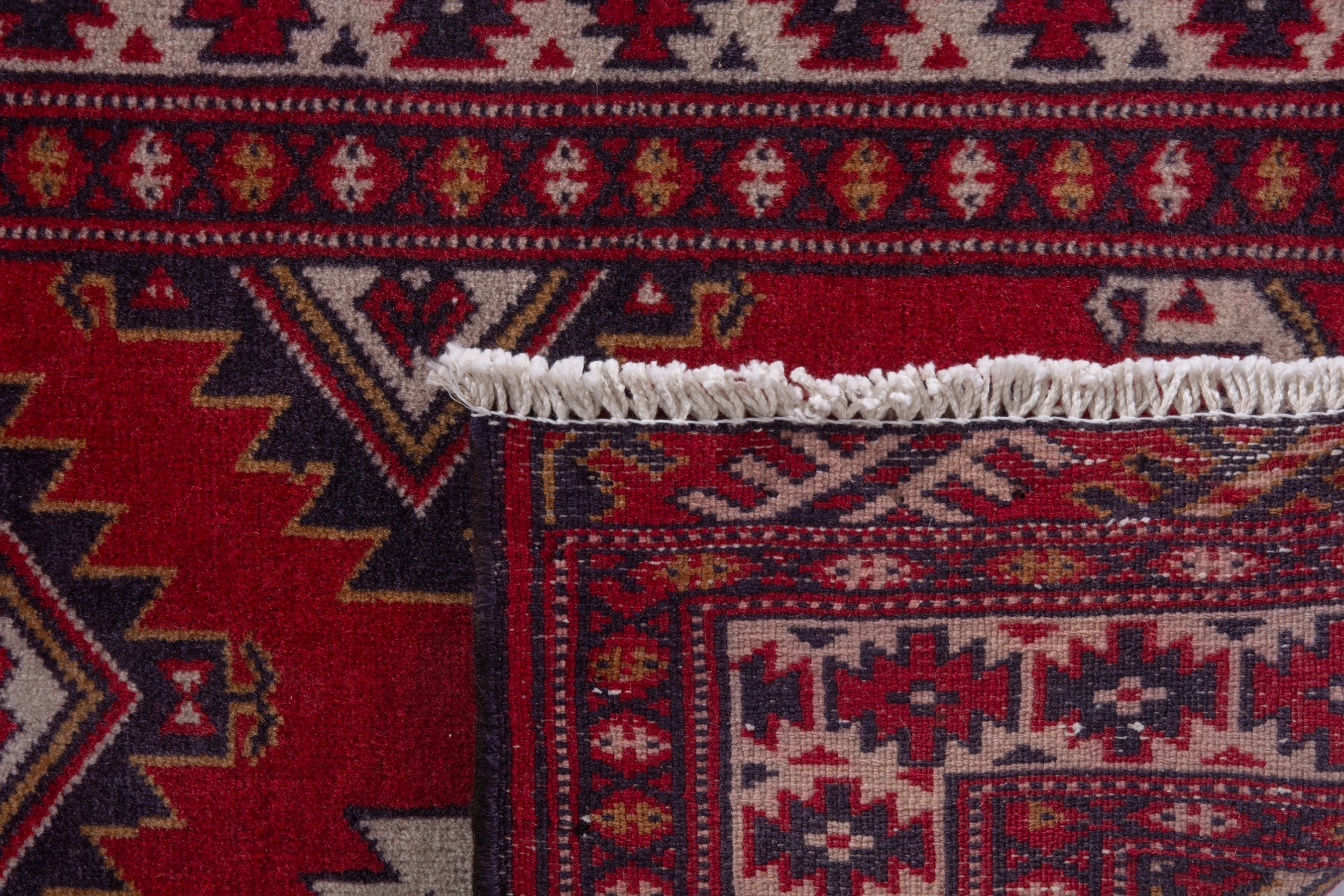 Persian Torkaman accent rug in deep red and burgundy, view 7 of 7