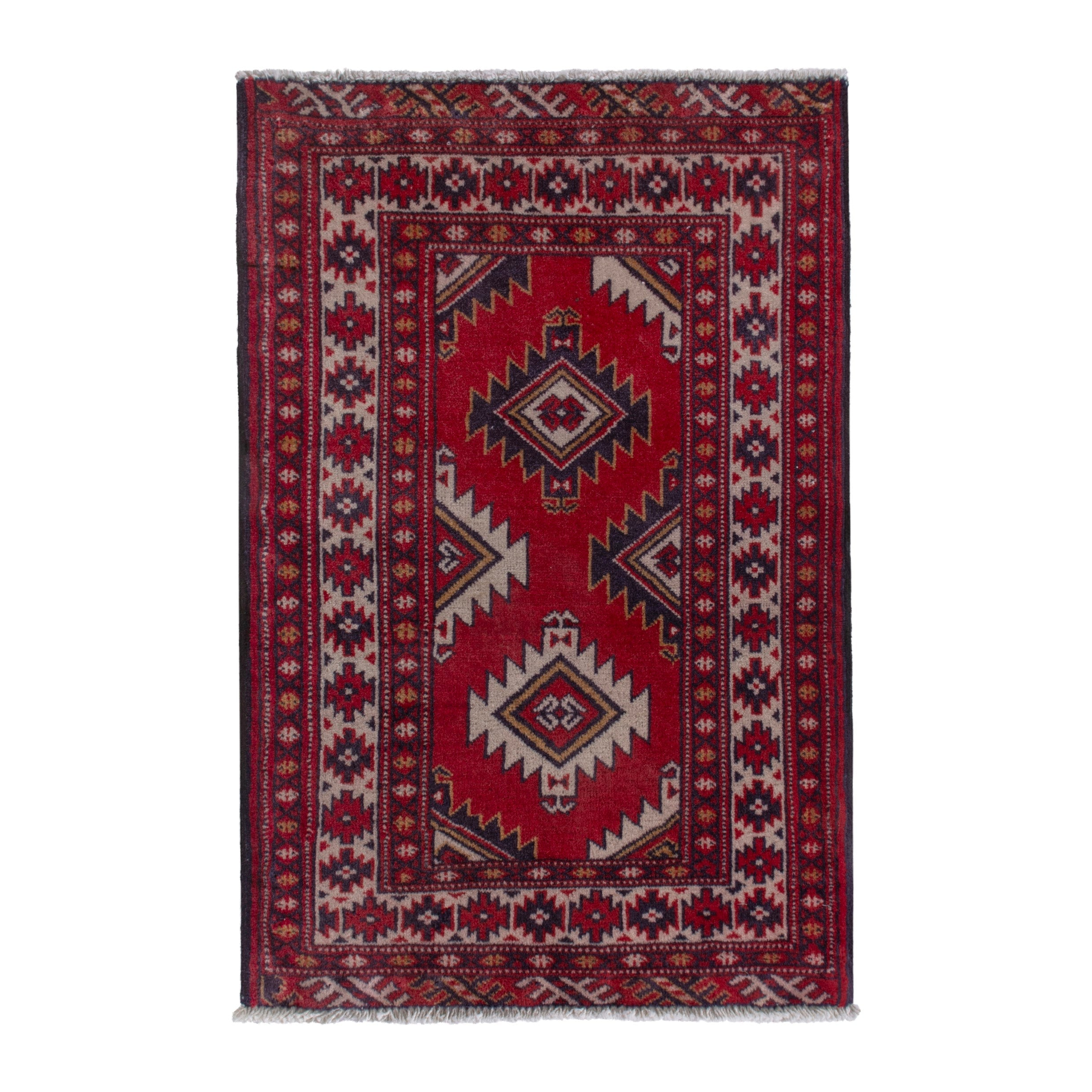 Persian Torkaman accent rug in deep red and burgundy, 2'2" x 2'9"