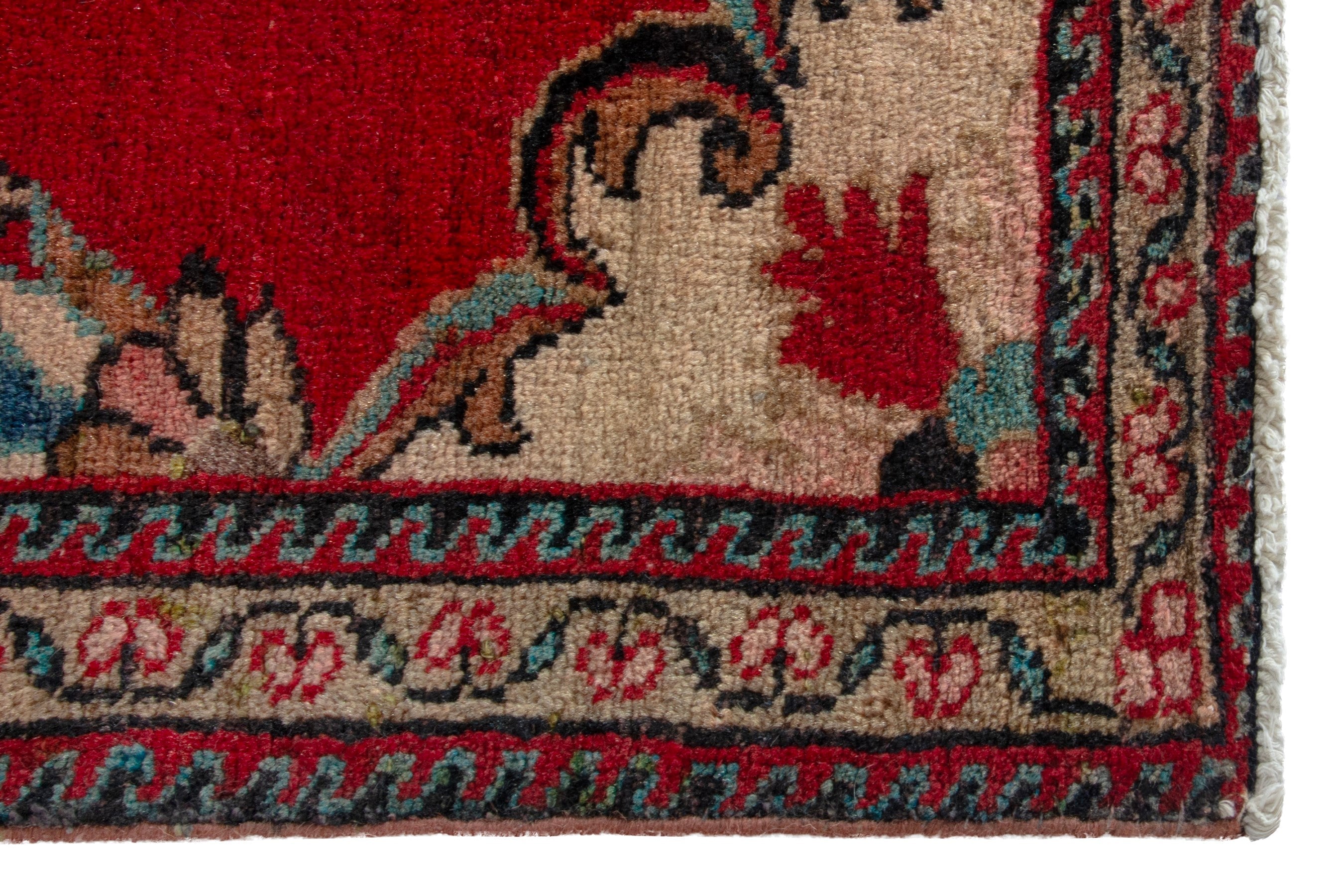 Persian Hamedan accent rug in deep red and cream, view 5 of 8