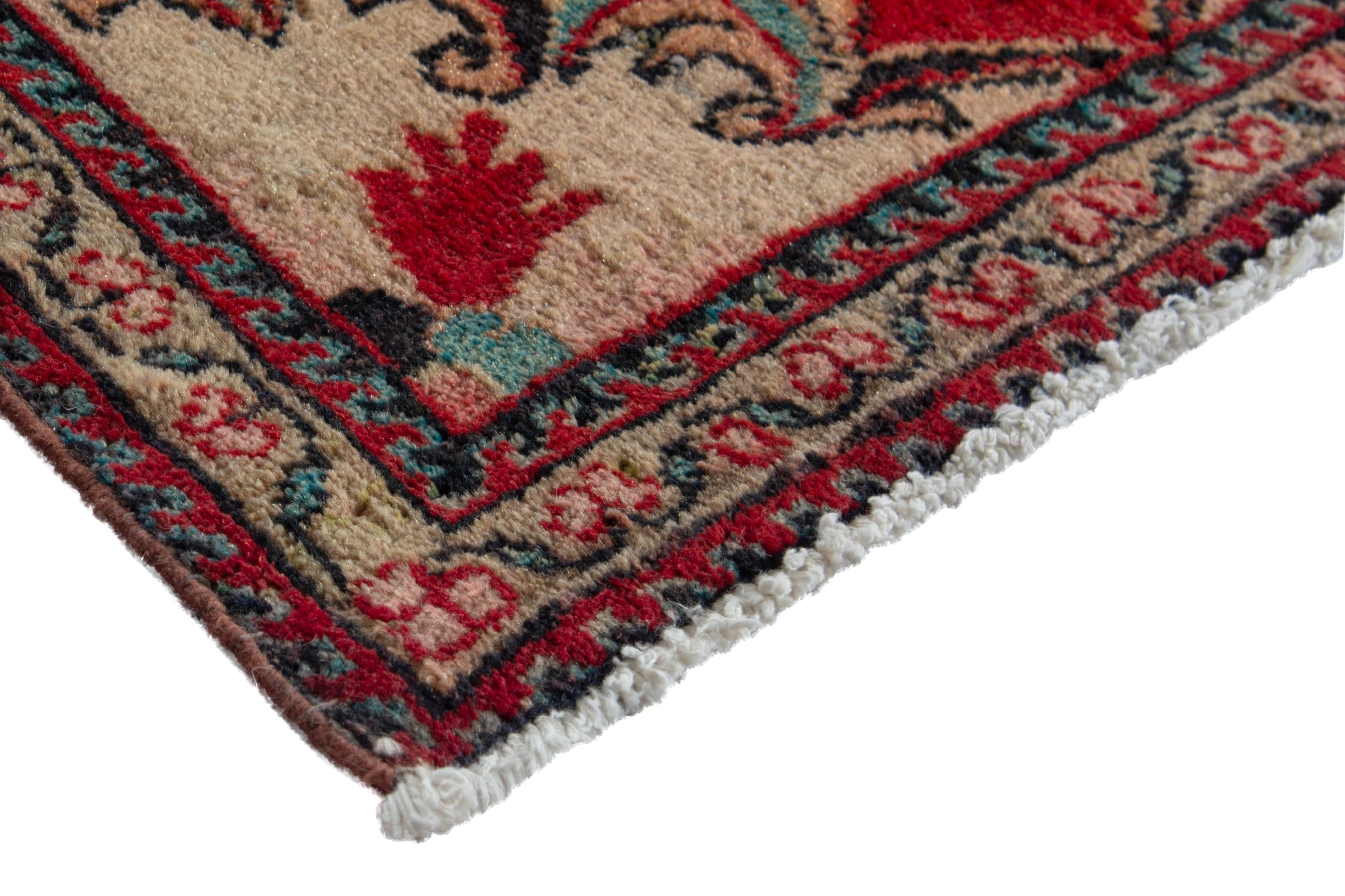Persian Hamedan accent rug in deep red and cream, view 4 of 8
