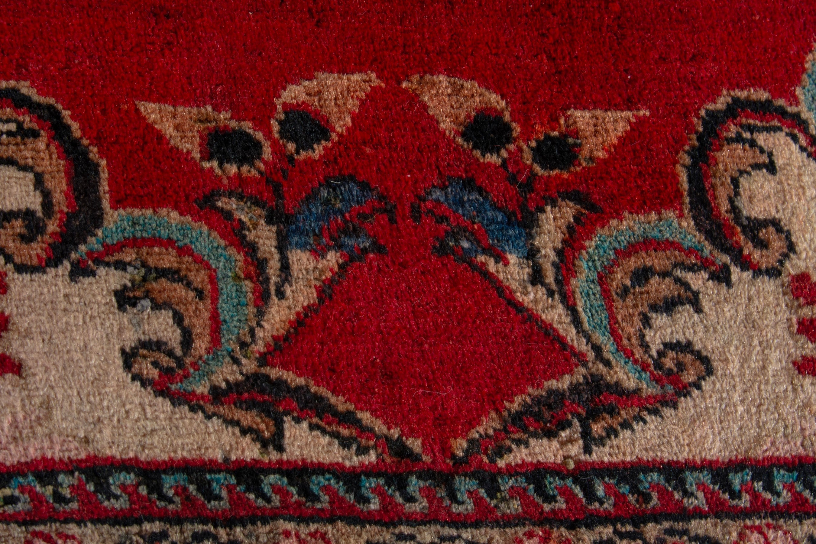 Persian Hamedan accent rug in deep red and cream, view 6 of 8