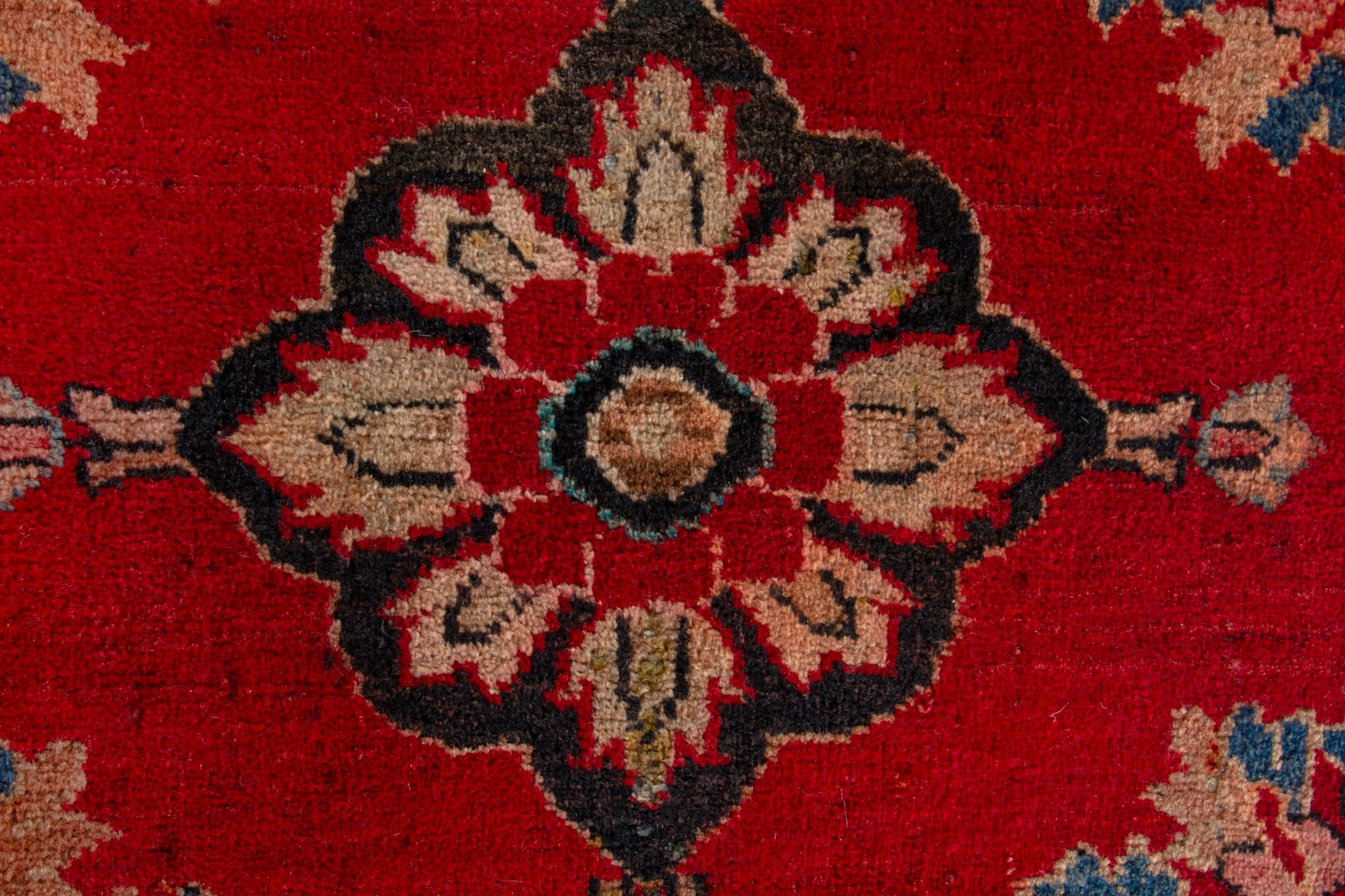 Persian Hamedan accent rug in deep red and cream, view 7 of 8