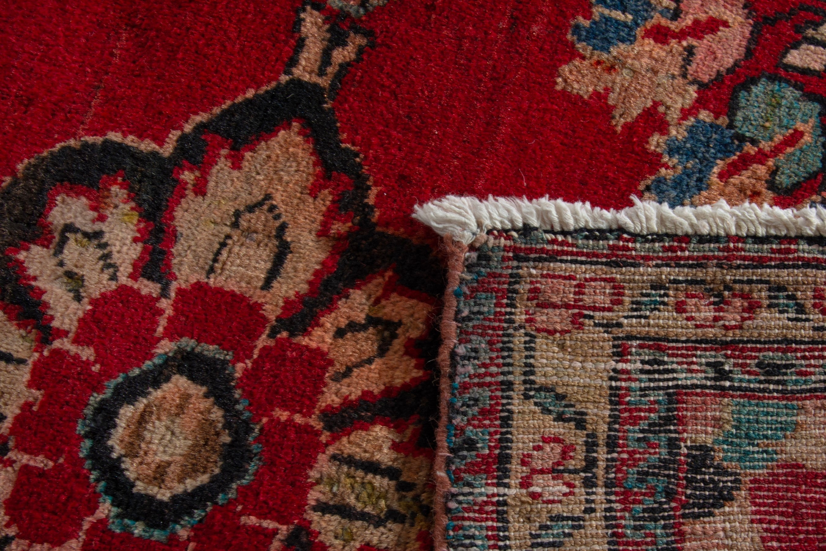 Persian Hamedan accent rug in deep red and cream, view 8 of 8