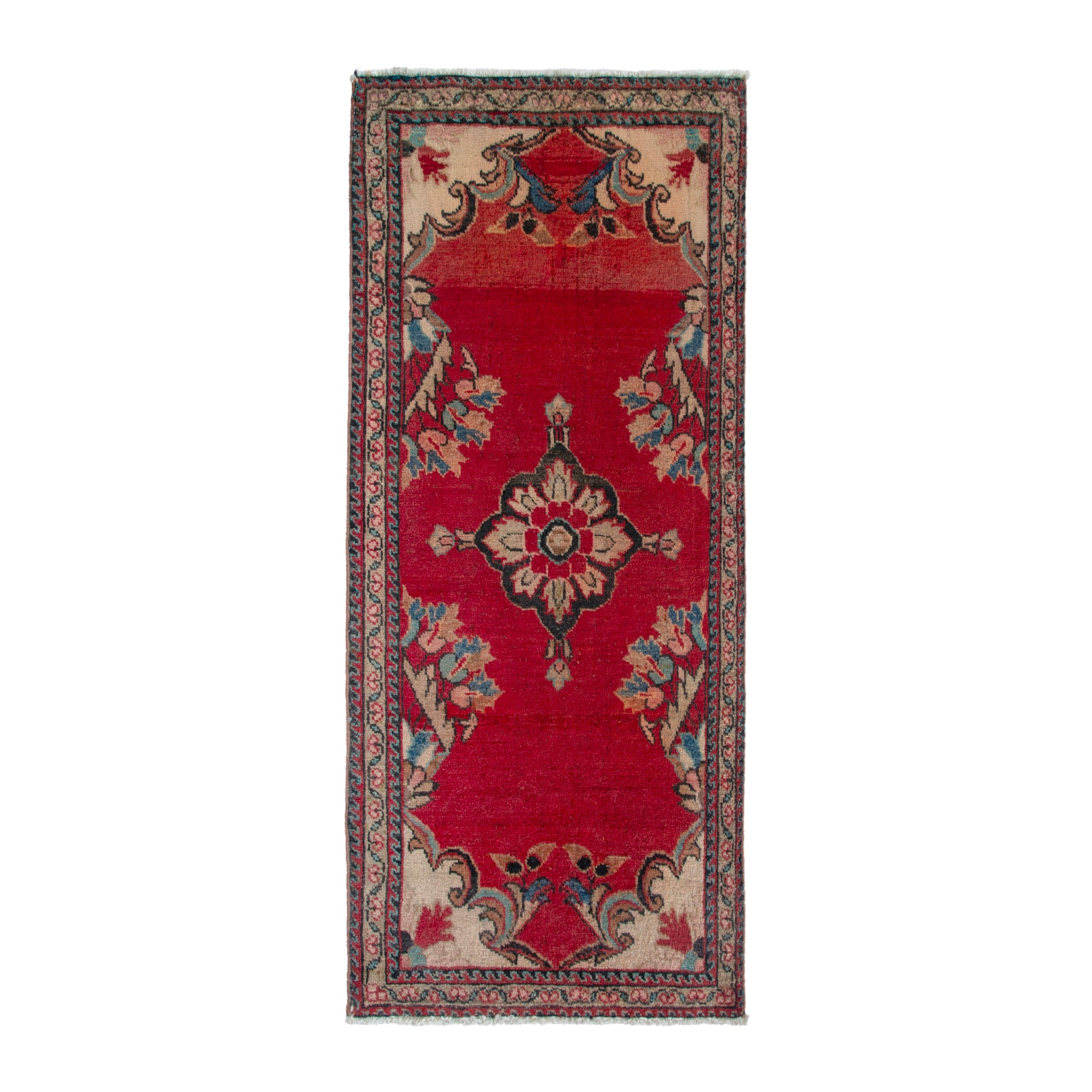 Persian Hamedan accent rug in deep red and cream, 2'2" x 3'11"
