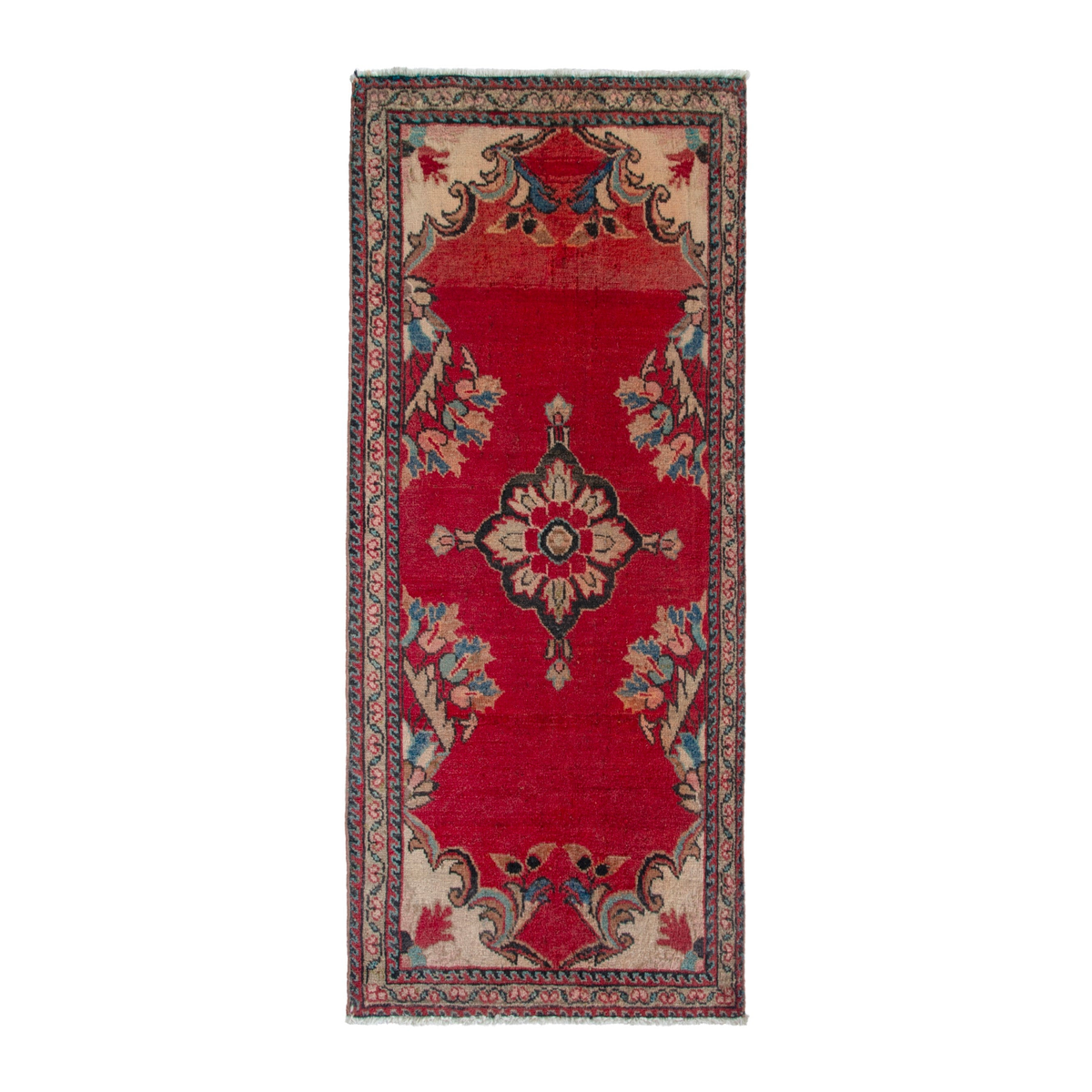 Persian Hamedan accent rug in deep red and cream, 2'2" x 3'11"