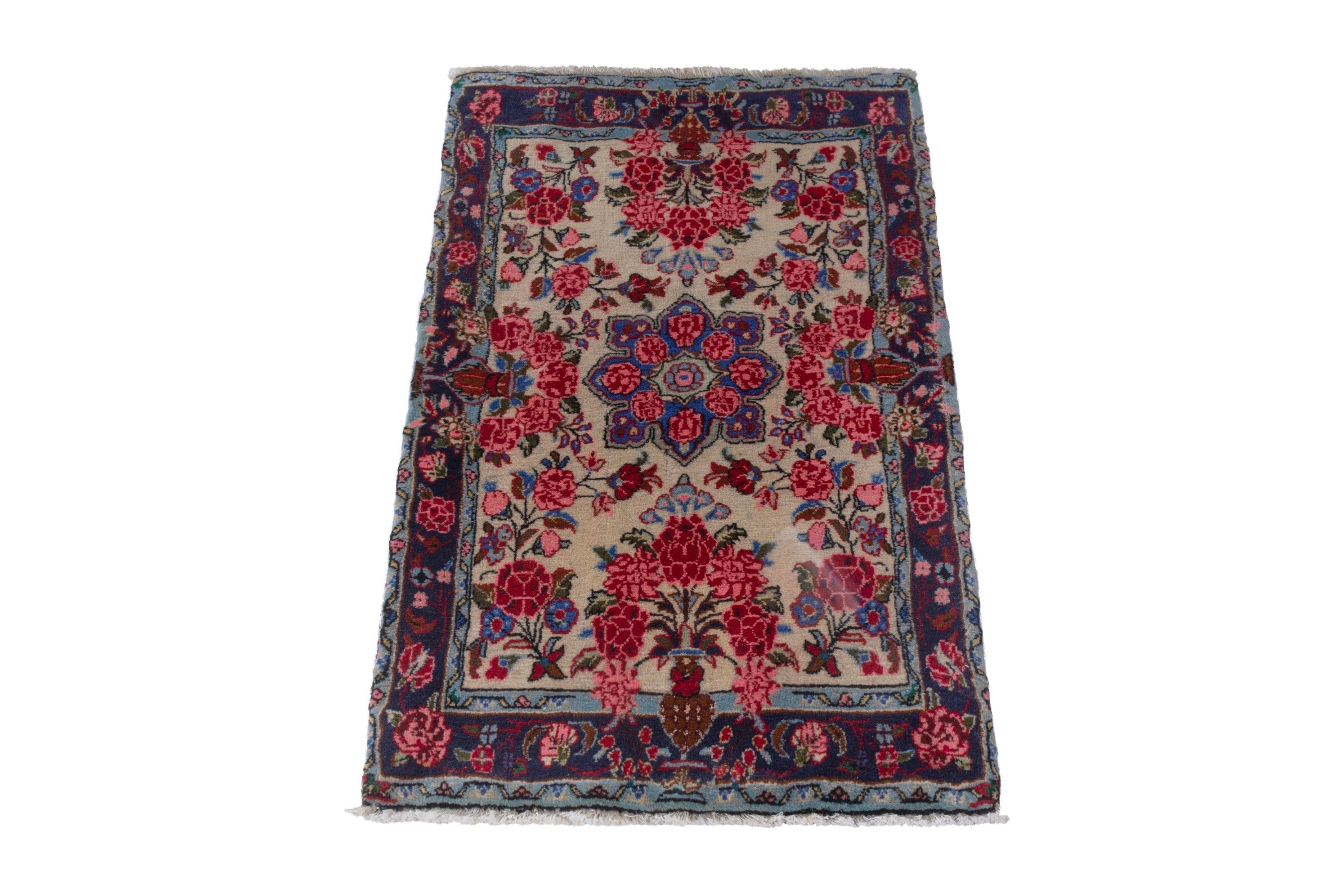 Persian Bijar accent rug in cream and deep red, view 2 of 8