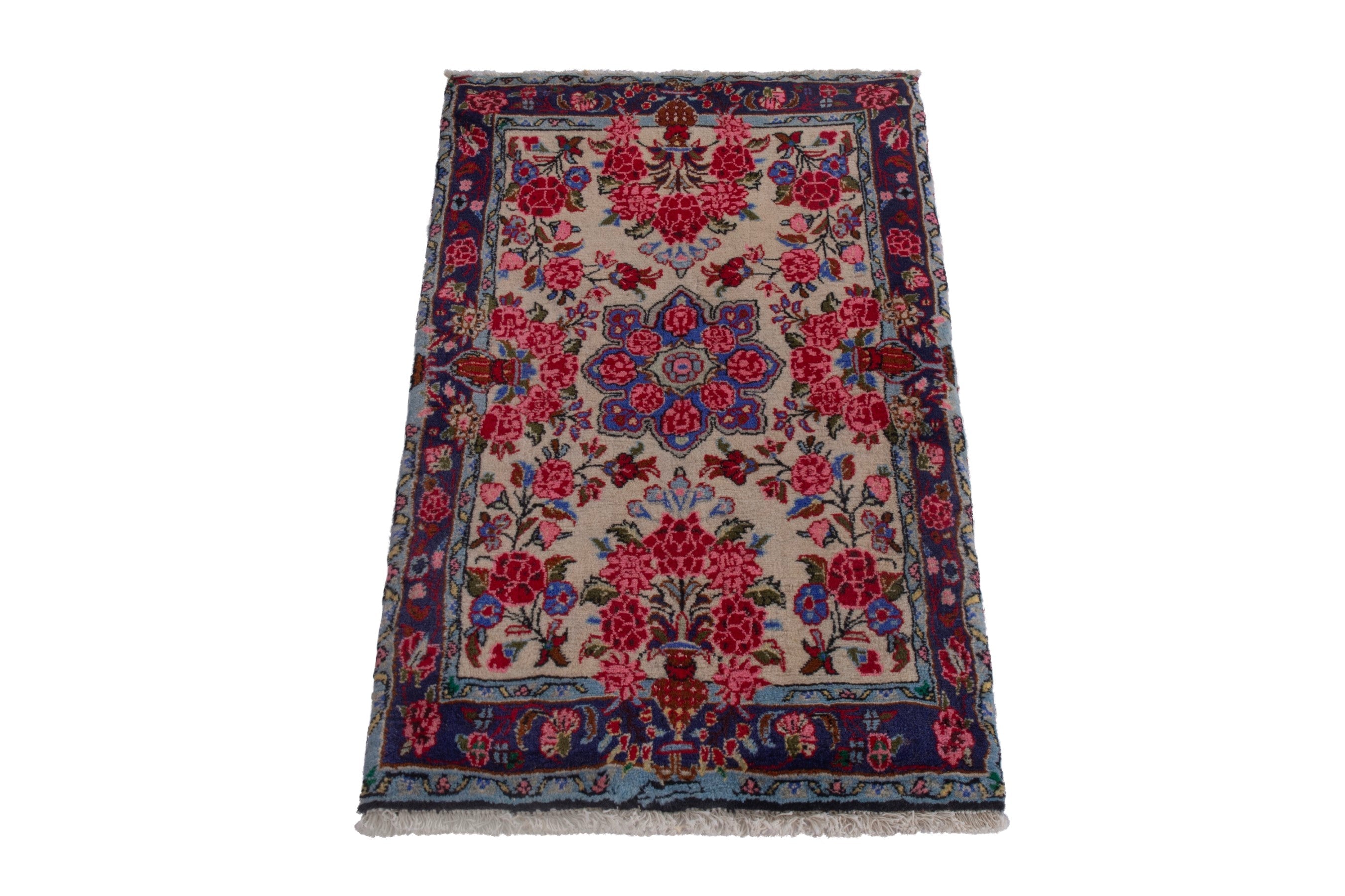 Persian Bijar accent rug in cream and deep red, view 3 of 8