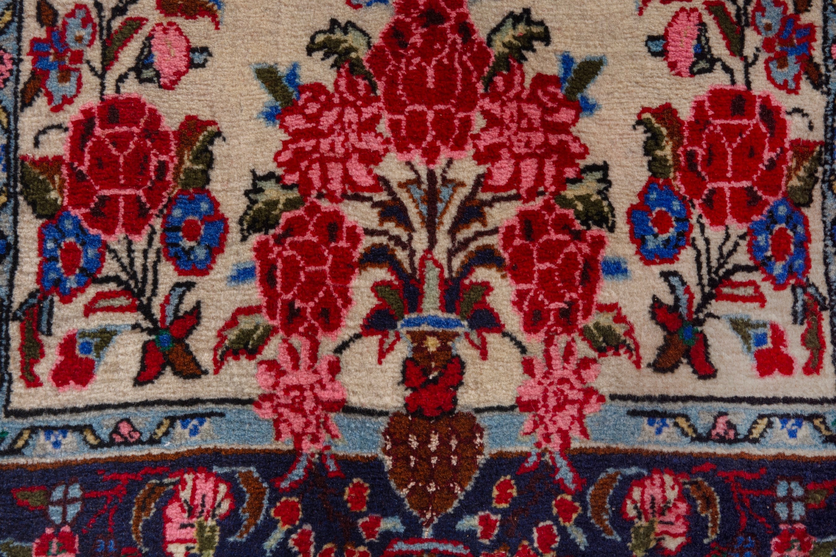 Persian Bijar accent rug in cream and deep red, view 6 of 8