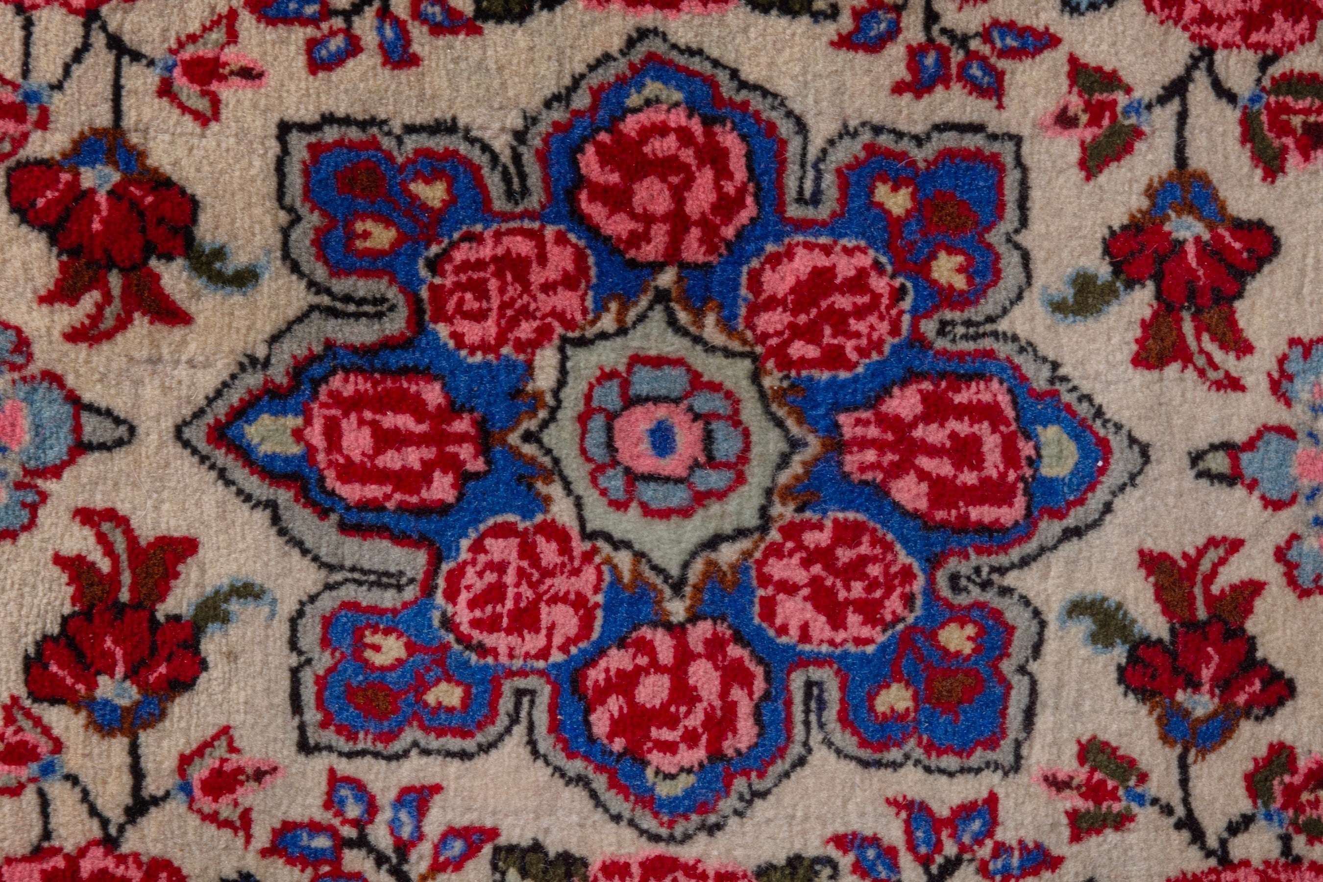 Persian Bijar accent rug in cream and deep red, view 7 of 8