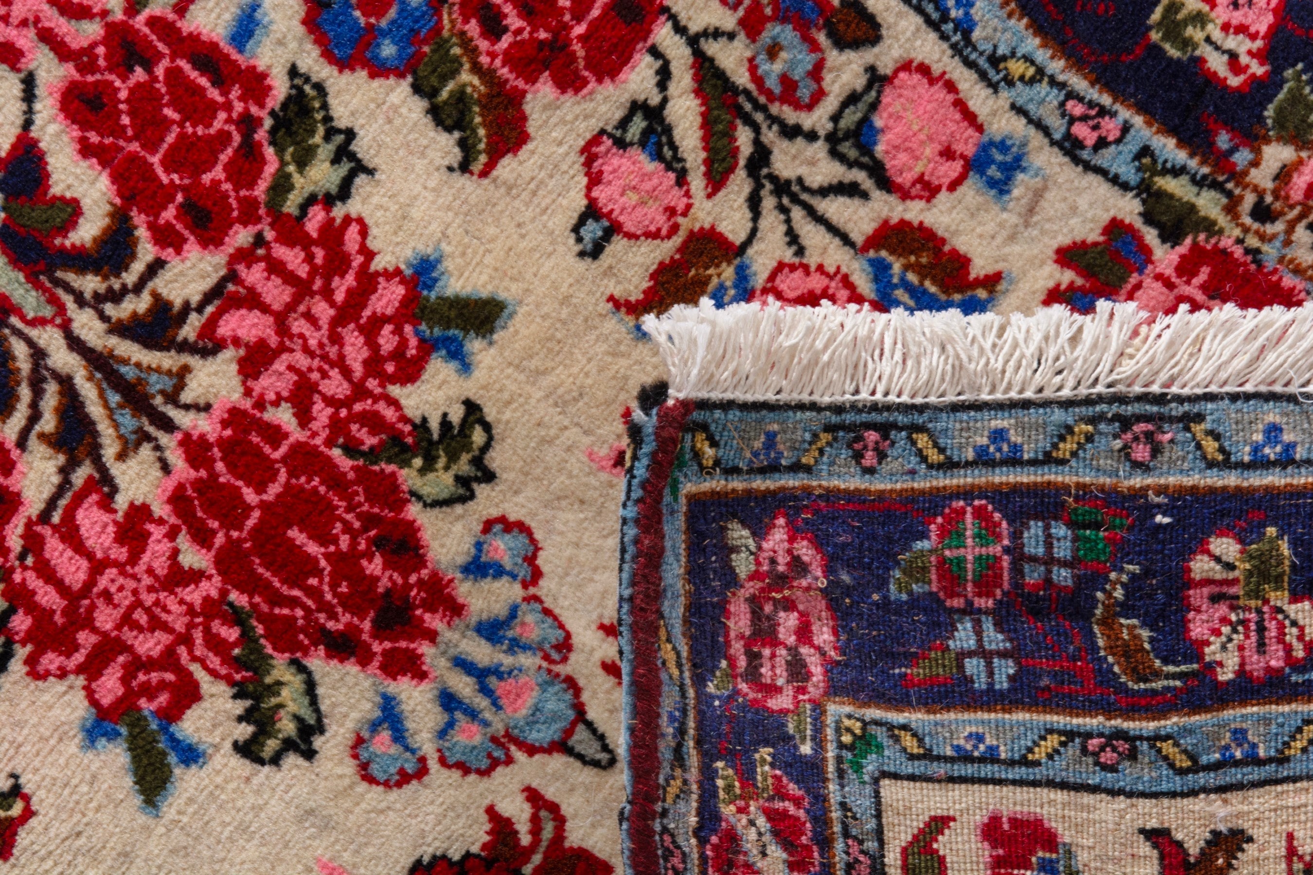 Persian Bijar accent rug in cream and deep red, view 8 of 8