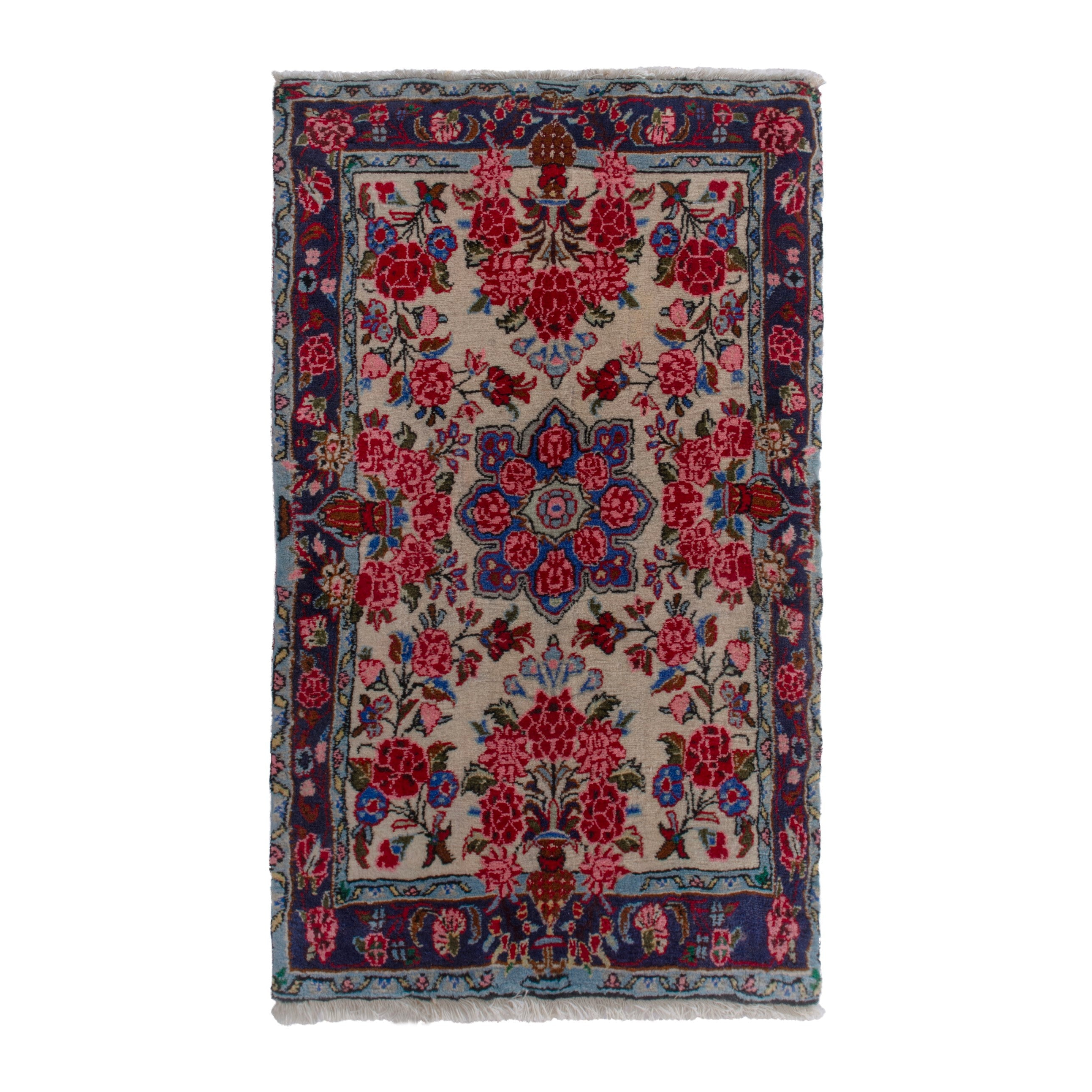 Persian Bijar accent rug in cream and deep red, 1'10" x 3'4"
