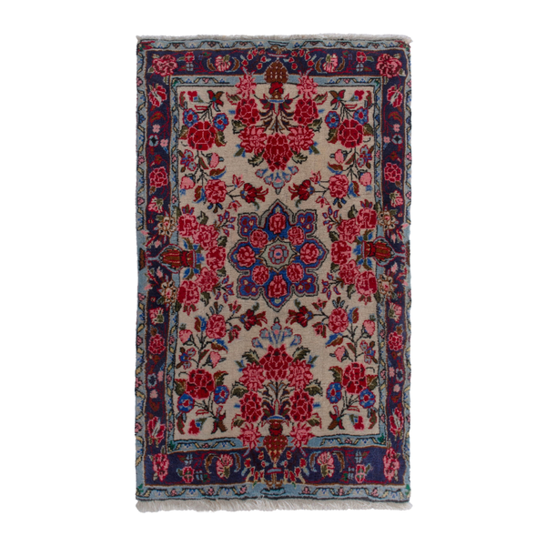 Persian Bijar accent rug in cream and deep red, 1'10" x 3'4"