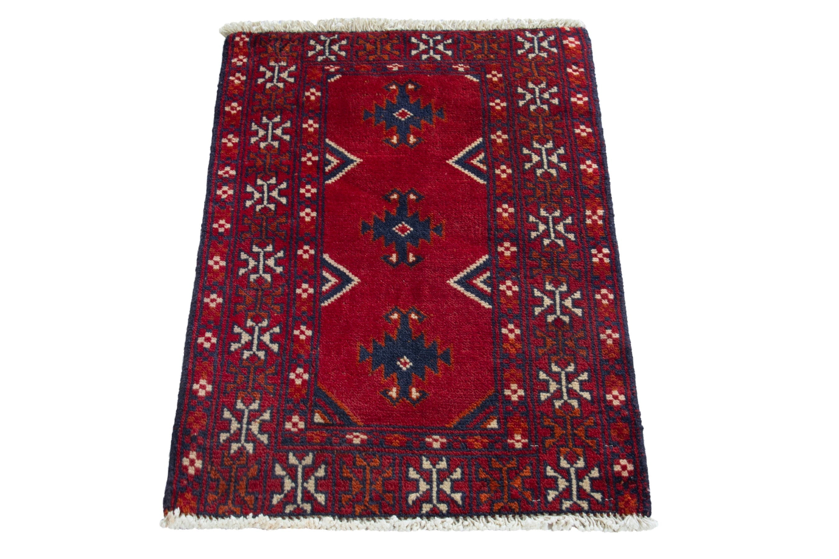 Persian Torkaman accent rug in deep red and burgundy, view 2 of 9