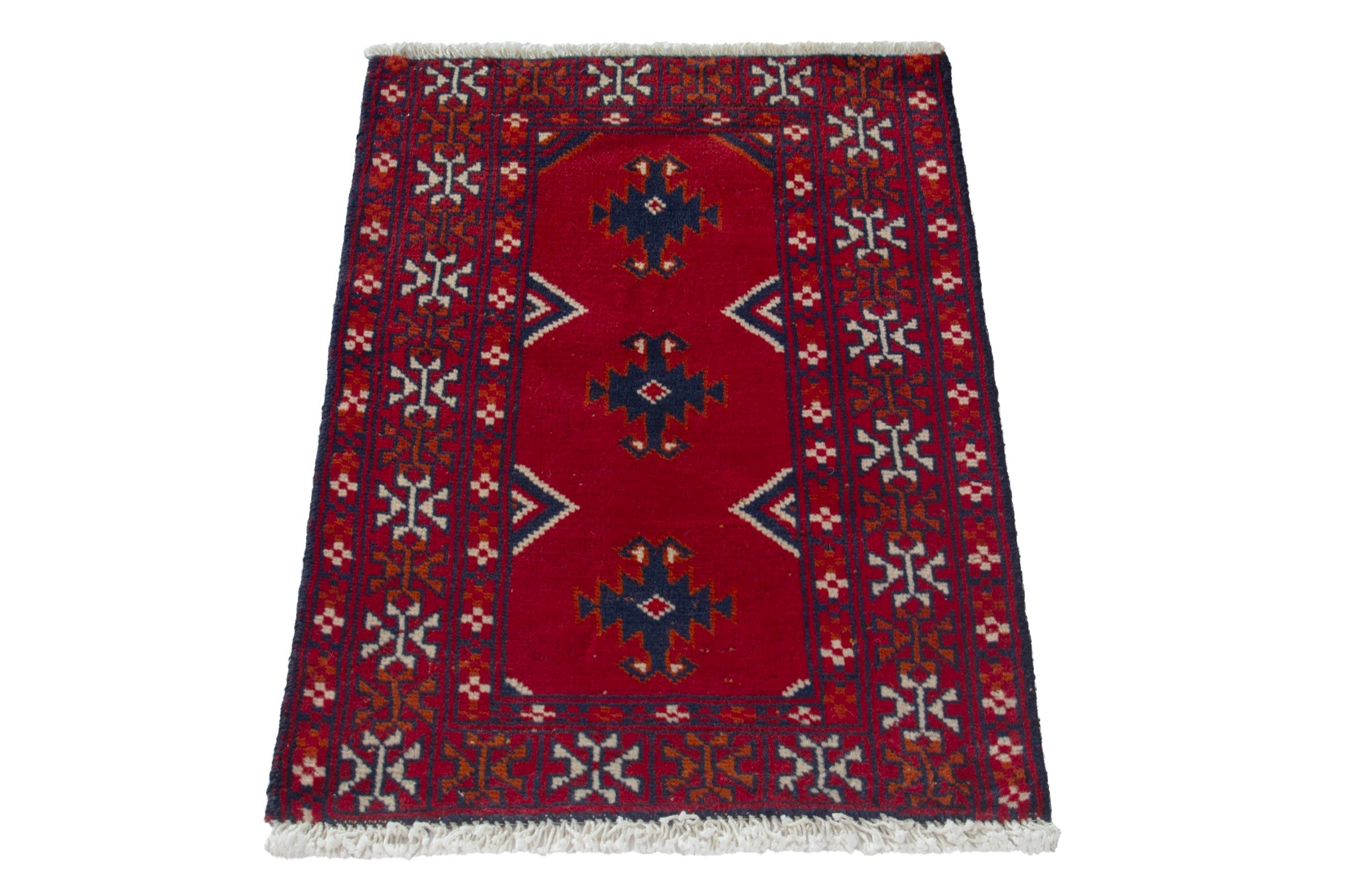 Persian Torkaman accent rug in deep red and burgundy, view 3 of 9