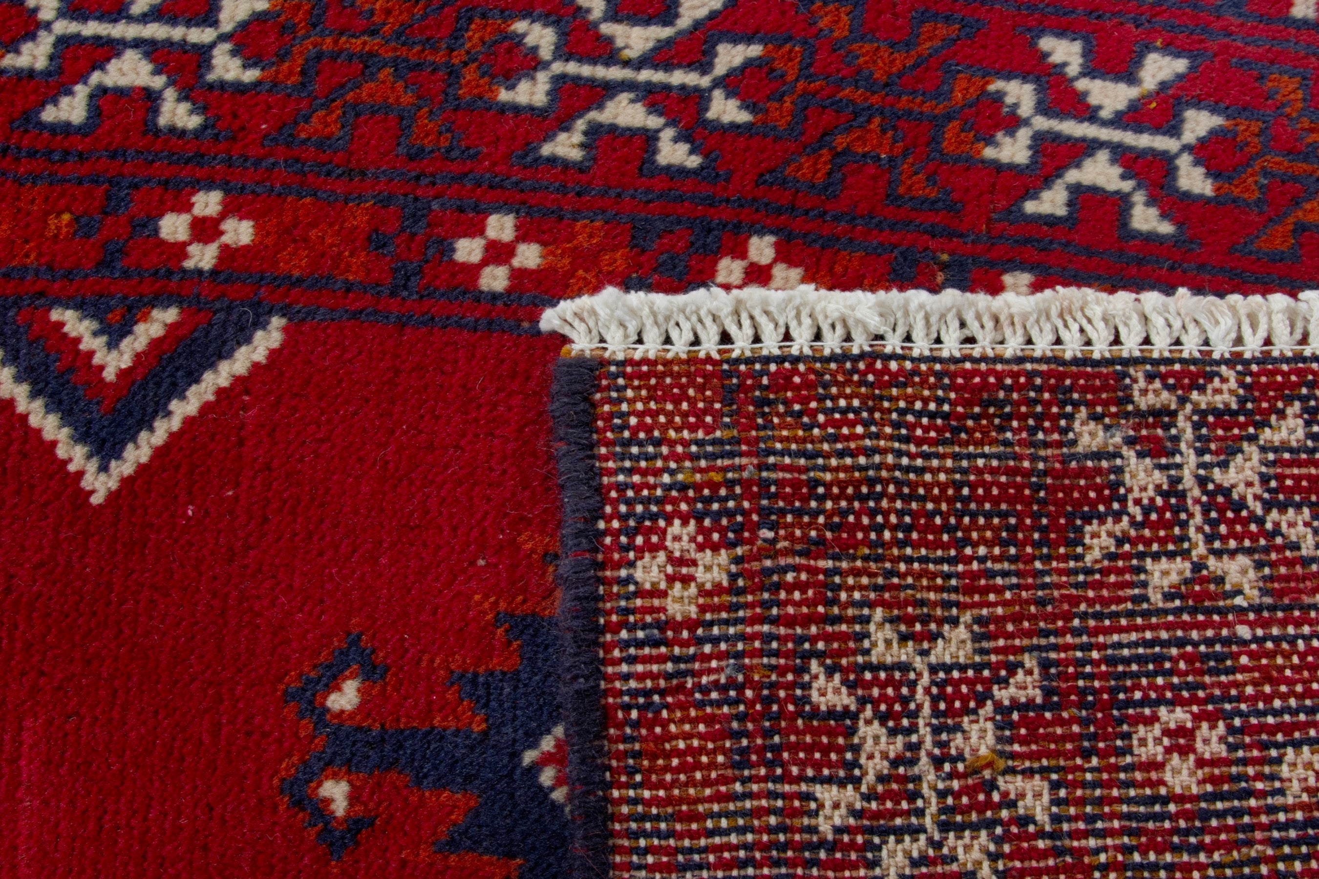 Persian Torkaman accent rug in deep red and burgundy, view 9 of 9