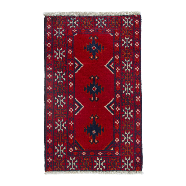 Persian Torkaman accent rug in deep red and burgundy, 1'11" x 2'9"