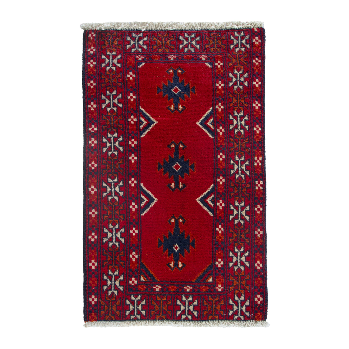 Persian Torkaman accent rug in deep red and burgundy, 1'11" x 2'9"