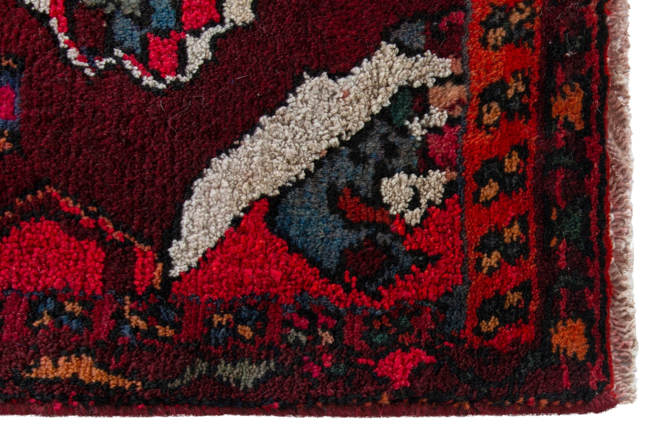 Persian Hamedan accent rug in burgundy and deep red, view 5 of 9