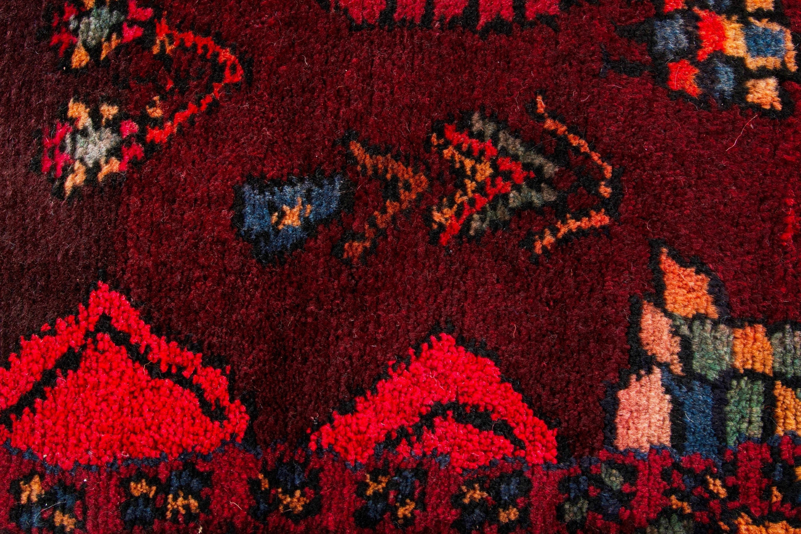 Persian Hamedan accent rug in burgundy and deep red, view 7 of 9