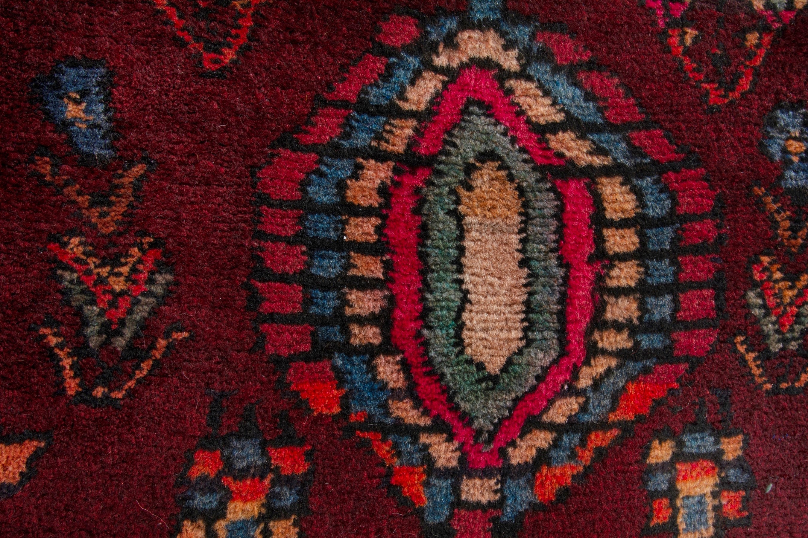 Persian Hamedan accent rug in burgundy and deep red, view 8 of 9