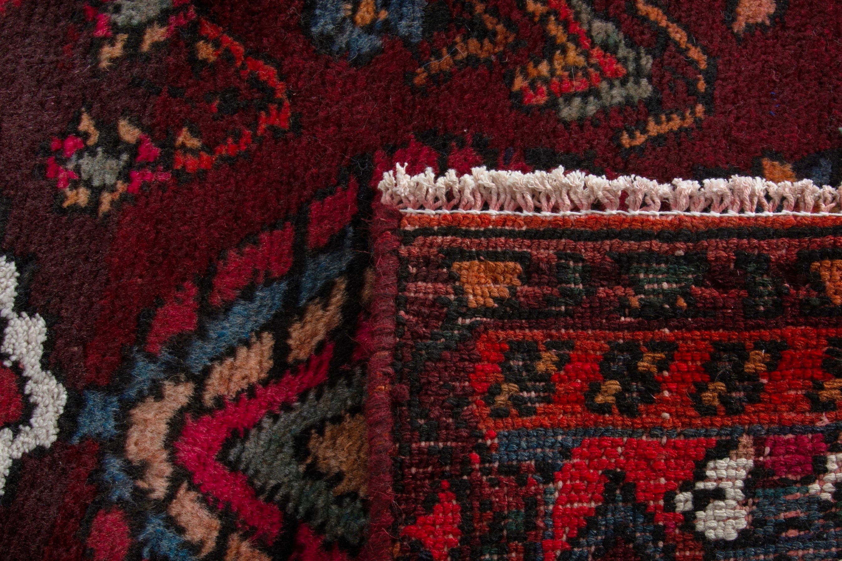 Persian Hamedan accent rug in burgundy and deep red, view 9 of 9