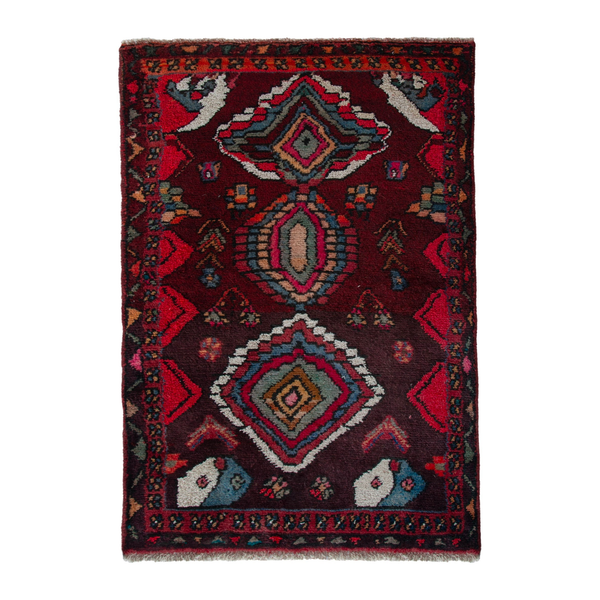 Persian Hamedan accent rug in burgundy and deep red, 2'2" x 3'5"