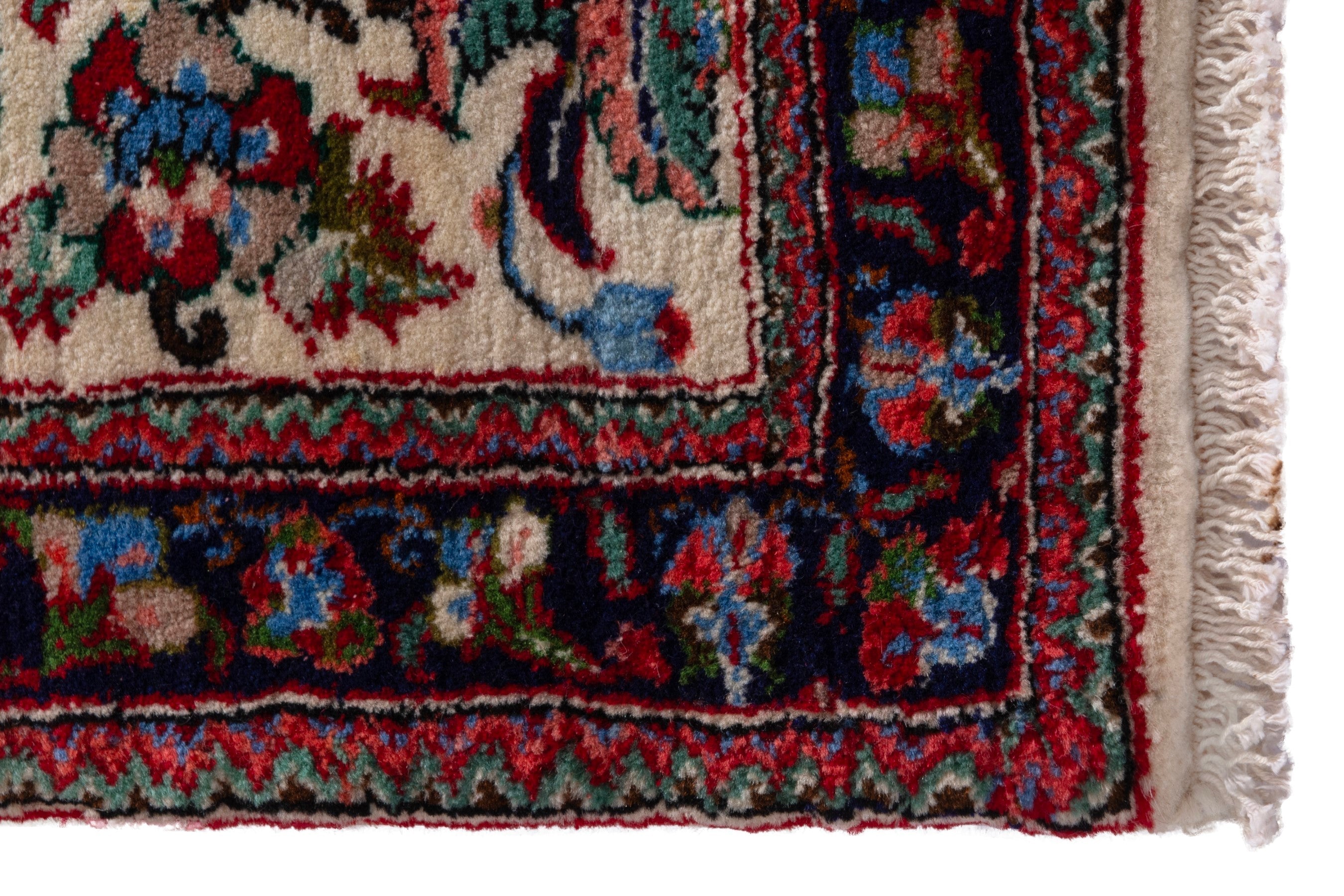 Persian Torkaman accent rug in cream and burgundy, view 5 of 7