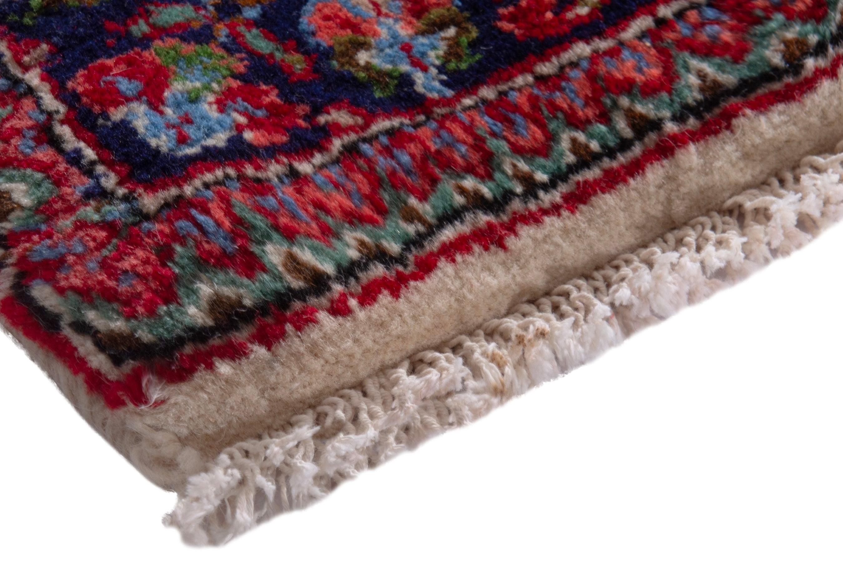 Persian Torkaman accent rug in cream and burgundy, view 4 of 7