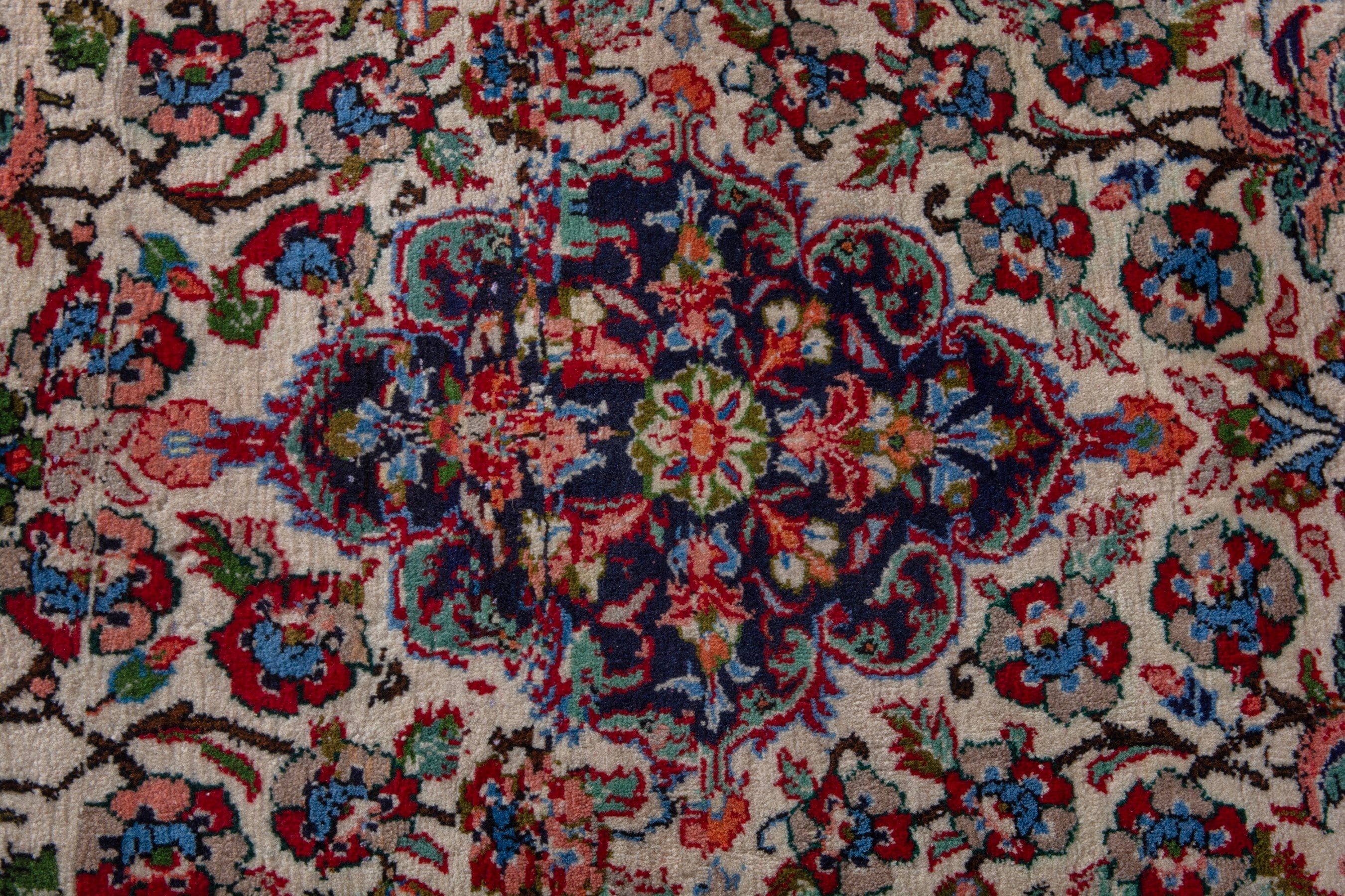 Persian Torkaman accent rug in cream and burgundy, view 6 of 7